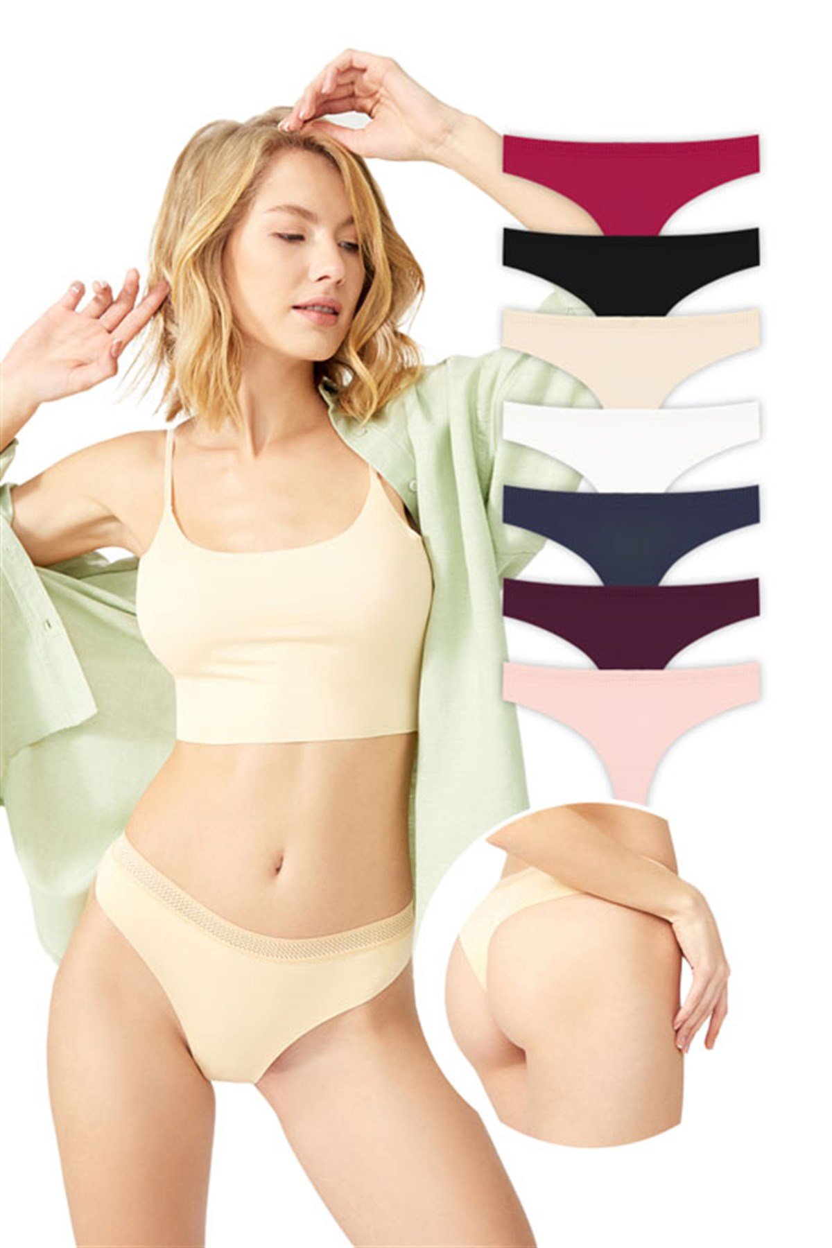 Basic Lazer Kesim File Lastikli Brezilya Külot 7li Paket - 2