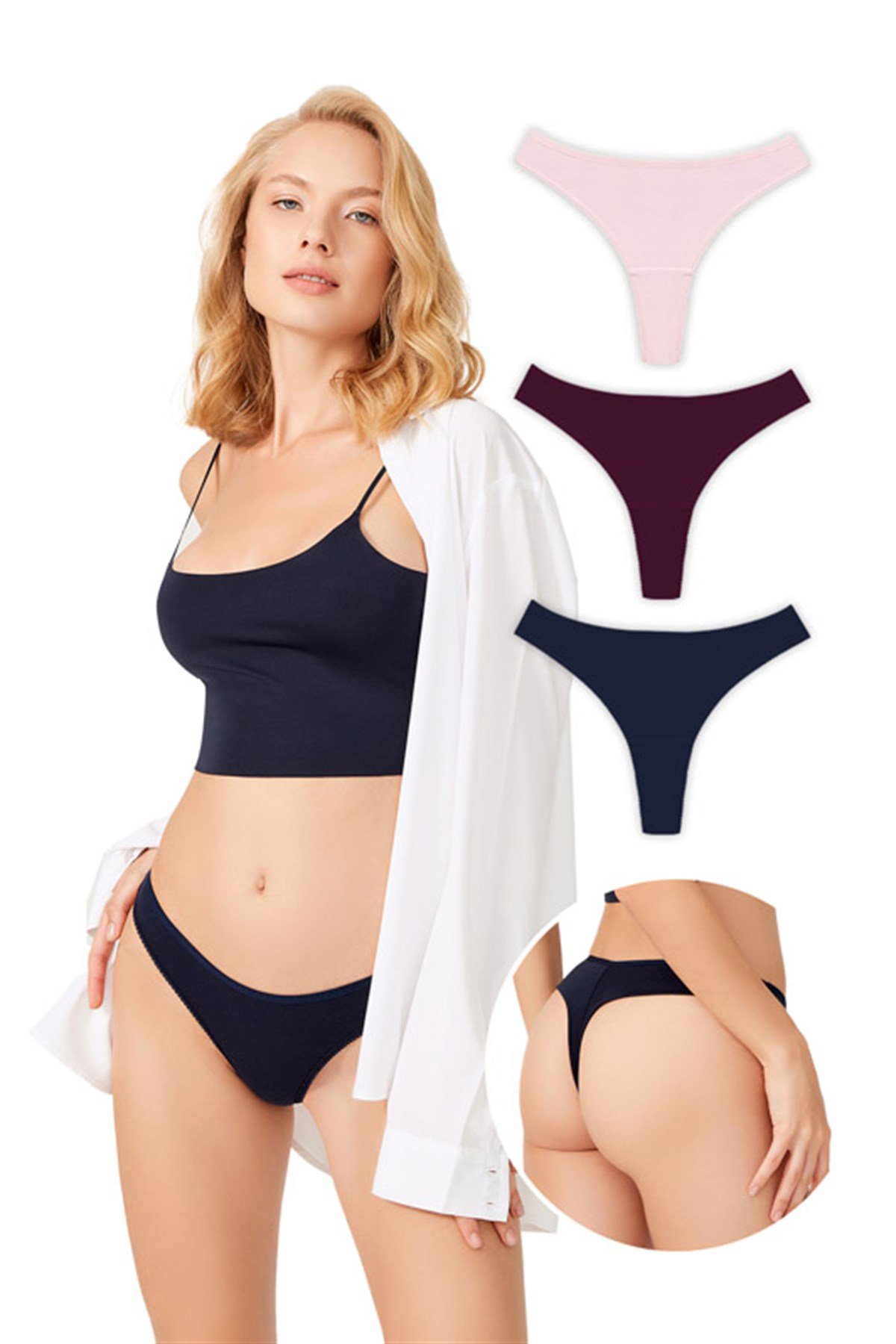 Basic Pamuklu Kadın Tanga 3lü Paket Külot - 2