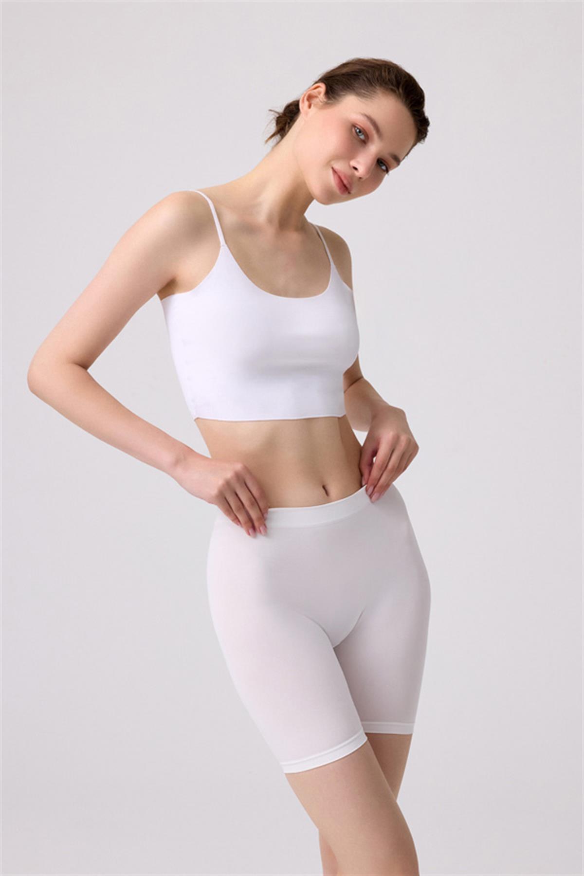 Cottonhill Premium - Kadın Beyaz Ultra-Rahat Seamless Yüksek Bel Uzun Paça Boxer