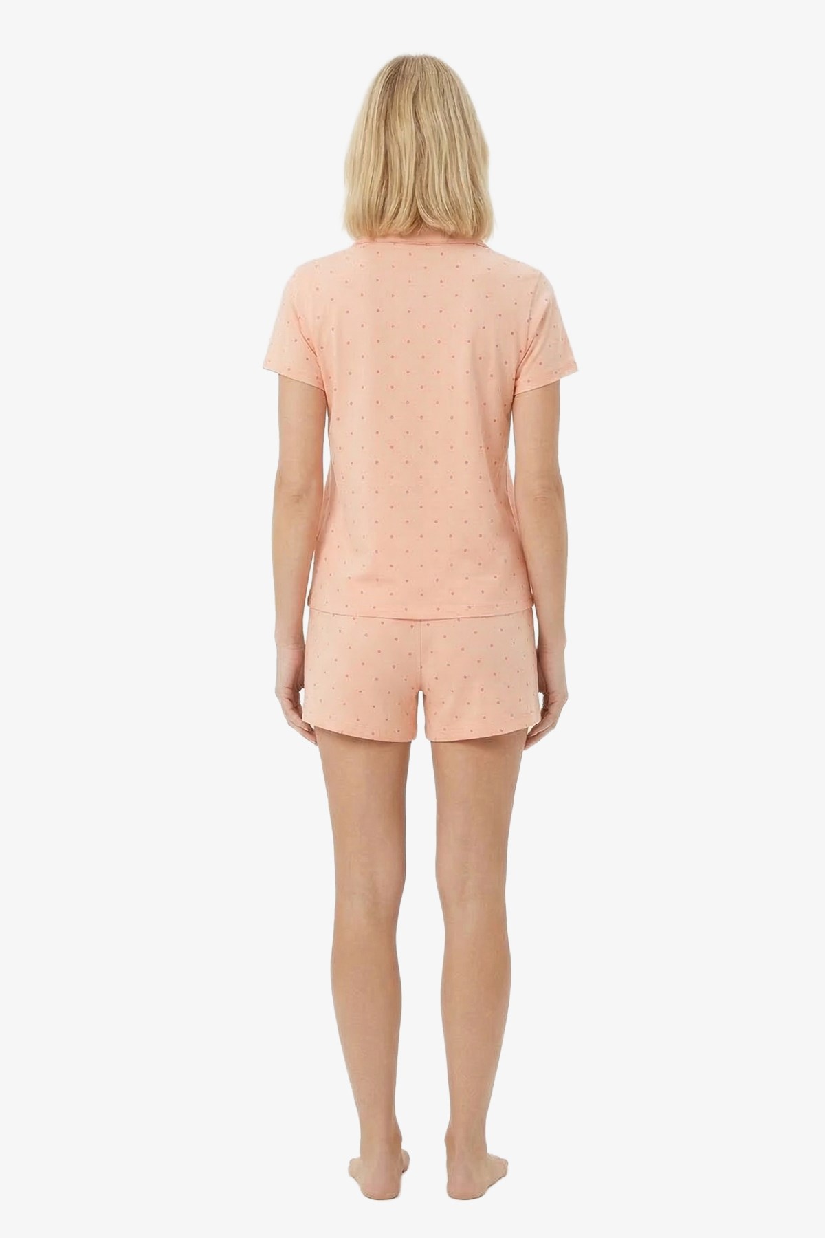 Pudra Puantiyeli Yumuşak Dokulu Gömlek Yaka Kadın Şortlu Pijama Takımı