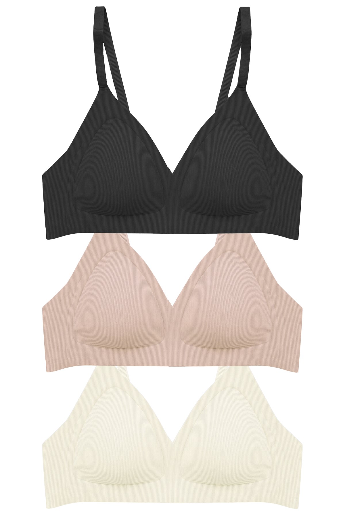 Seamless Bra - Velour | Lazer Kesim Balensiz Üçgen Form Dikişsiz Kadın Sütyen 3lü Paket-2