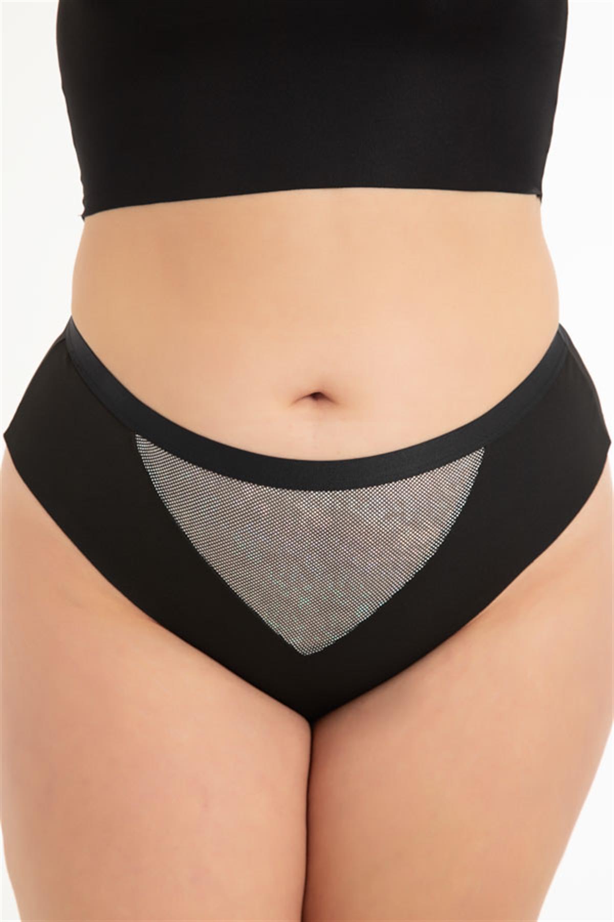 File Detaylı Beli Lastikli Lazer Kesim Büyük Beden Kadın Tanga Külot 3lü Paket