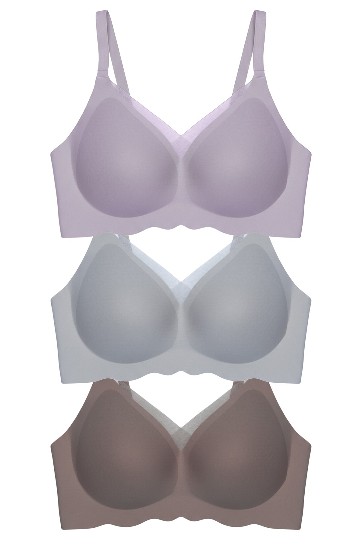 Seamless Bra - Touch | Lazer Kesim Dikişsiz Tül ve Dalga Detaylı Balensiz Kadın Sütyen 3lü Paket-2