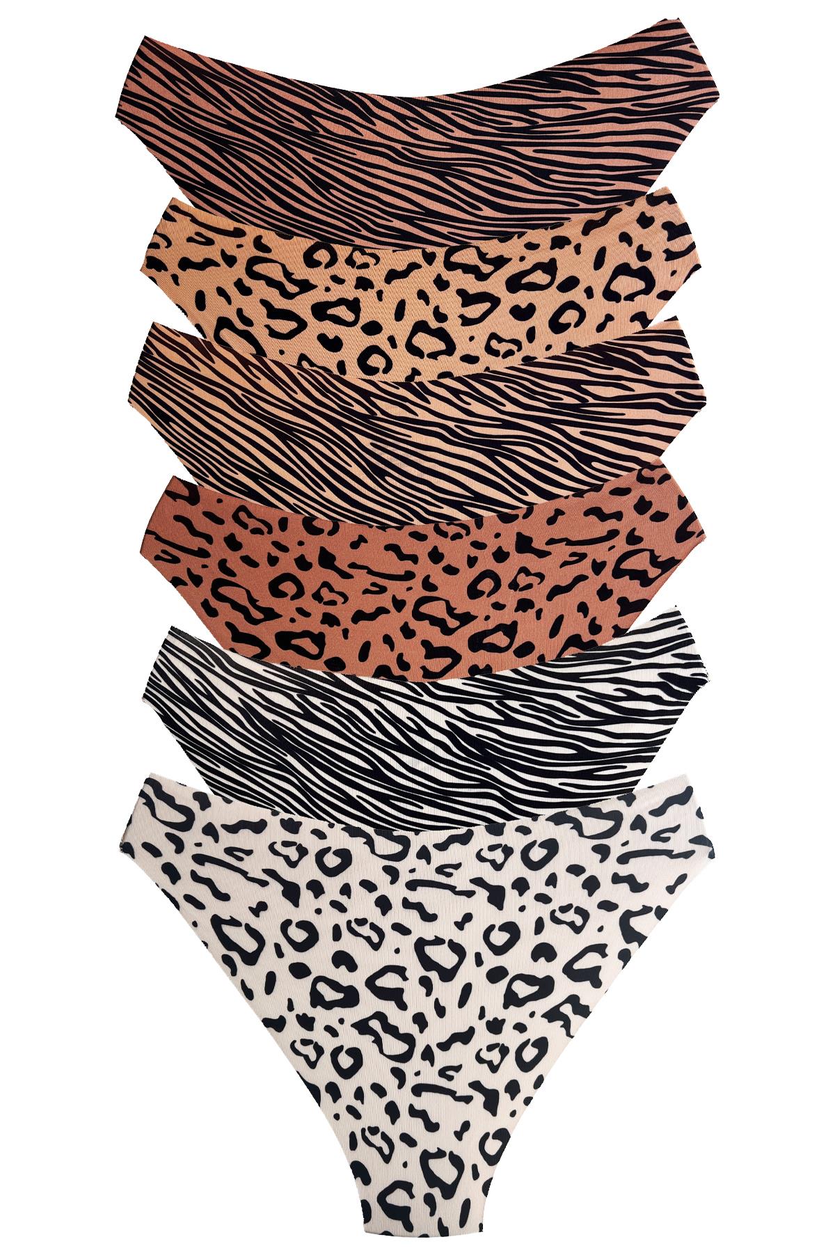 Basic Desenli Lazer Kesim Kadın Bikini Külot 6lı Paket