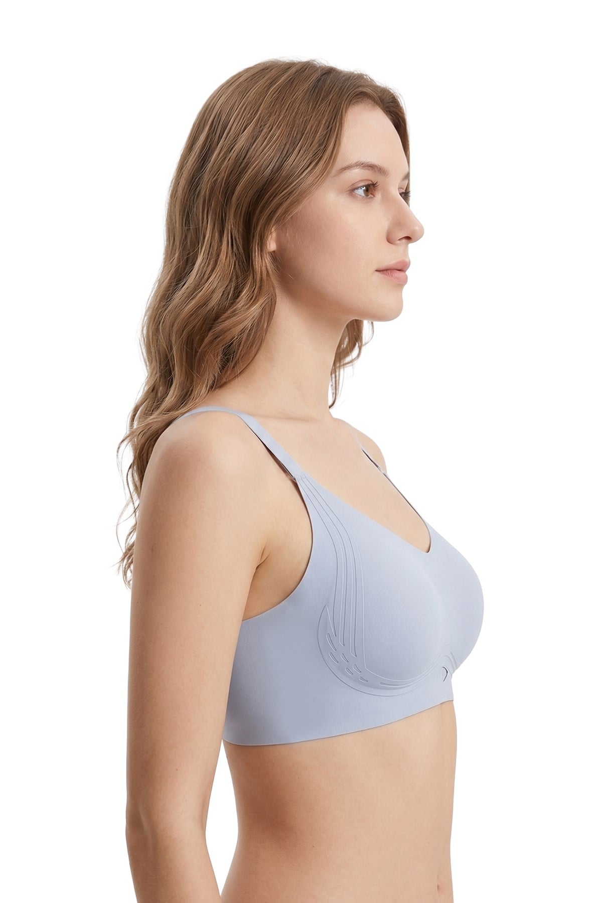 Seamless Bra - Elaris | Gri Lazer Kesim Balensiz Dekolteli Şerit Detay Dikişsiz Kadın Sütyen