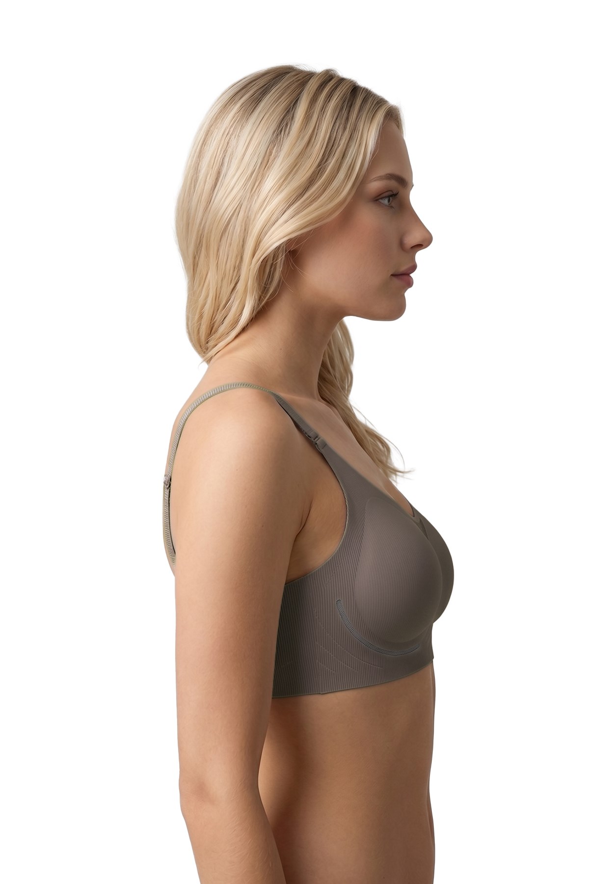 Seamless Bra - Avena | Kahverengi Lazer Kesim Balensiz Çizgi Dokulu Tül Detaylı Kadın Sütyen