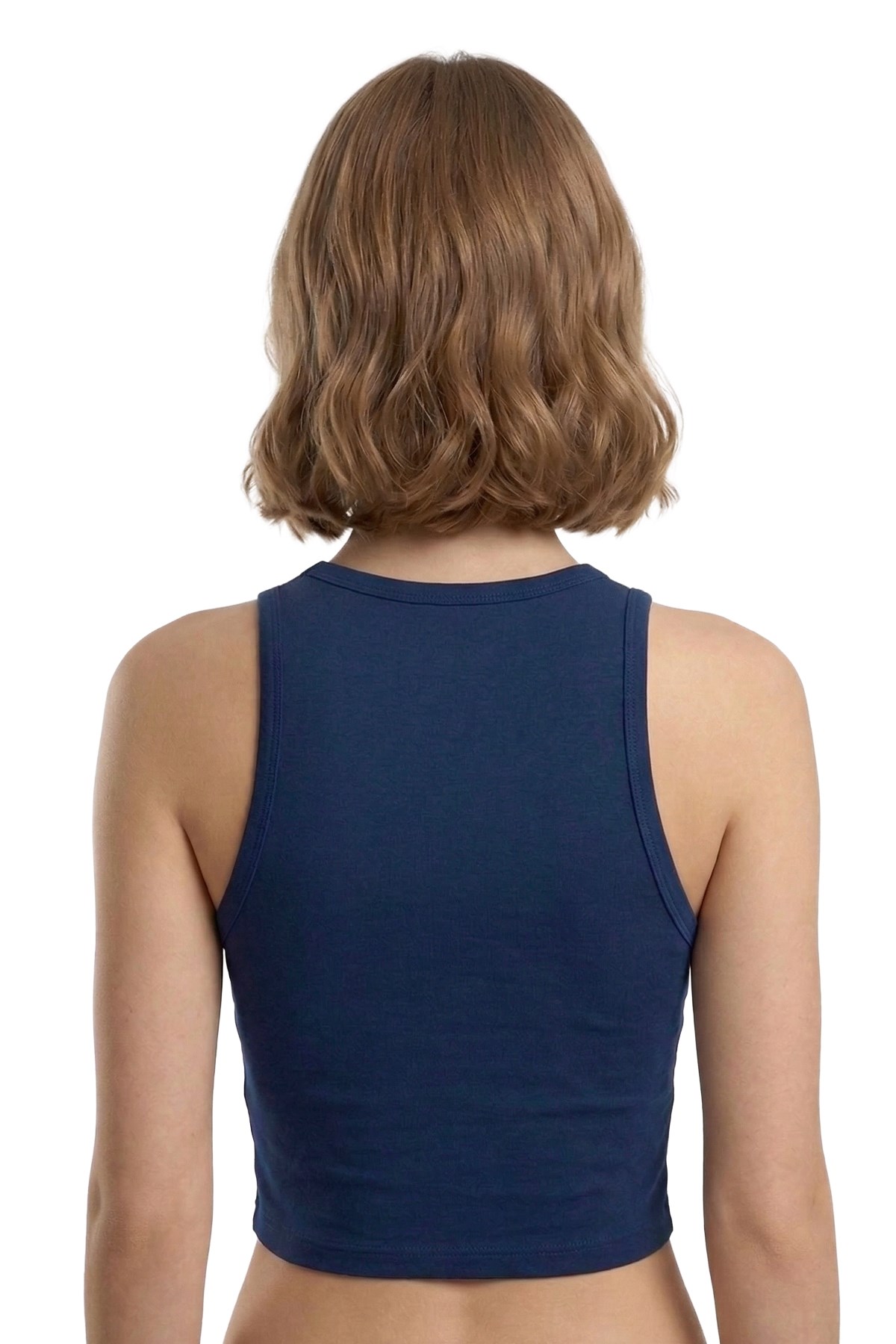 Lacivert Viskon Bisiklet Yaka Kolsuz Kadın Crop Atlet