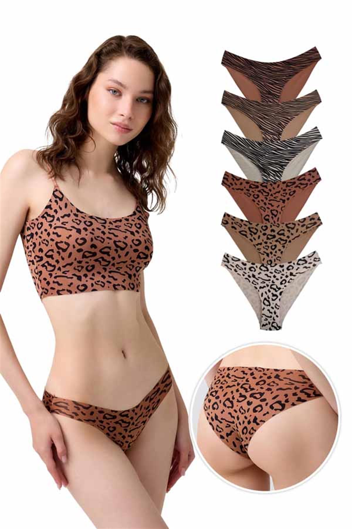 Basic Desenli Lazer Kesim Kadın Bikini Külot 6lı Paket