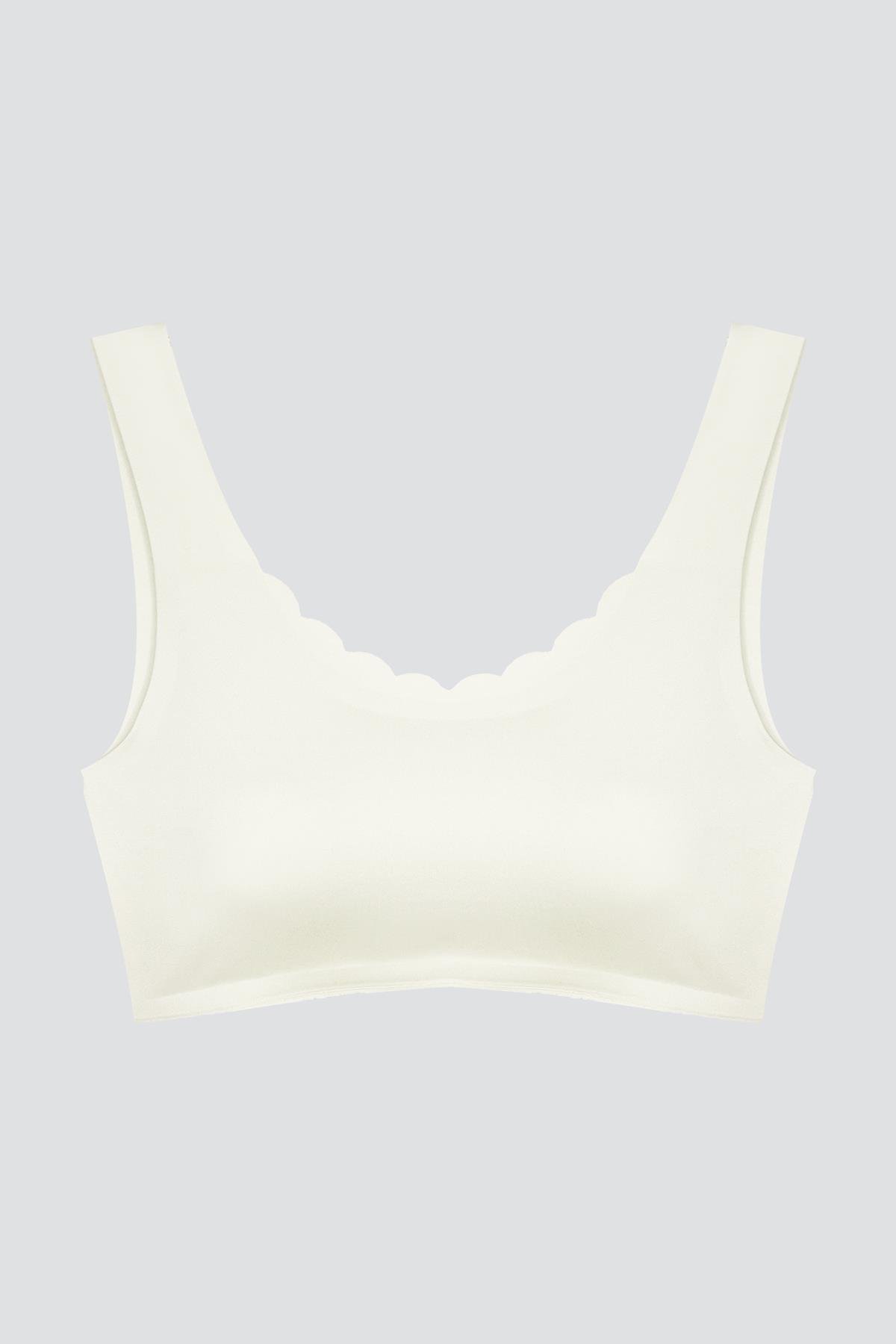 Krem Dikişsiz Lazer Kesim Sütyen Pedli Kadın Hayalet Sütyen Dalga Detaylı