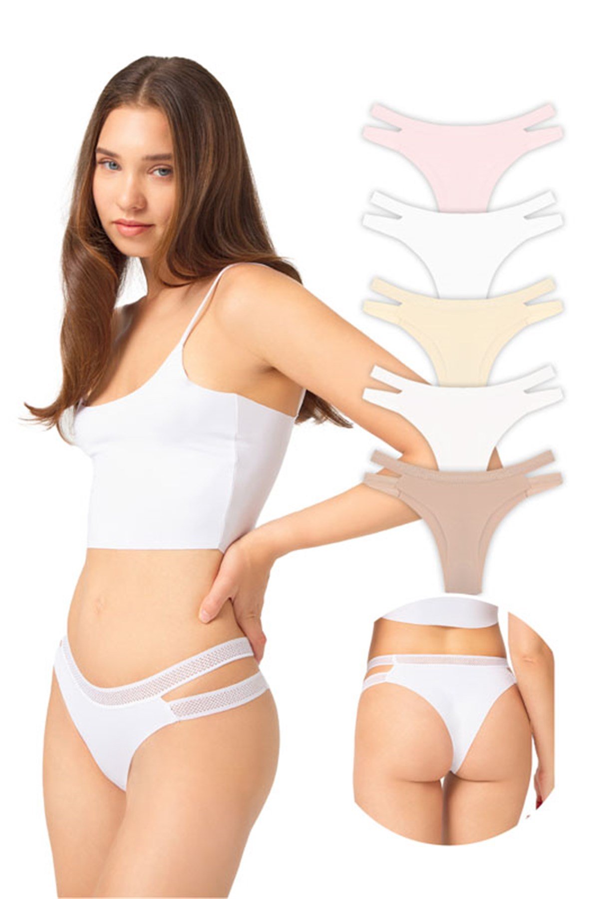 Çift File Lastikli Lazer Kesim Brezilya Külot 5li Paket