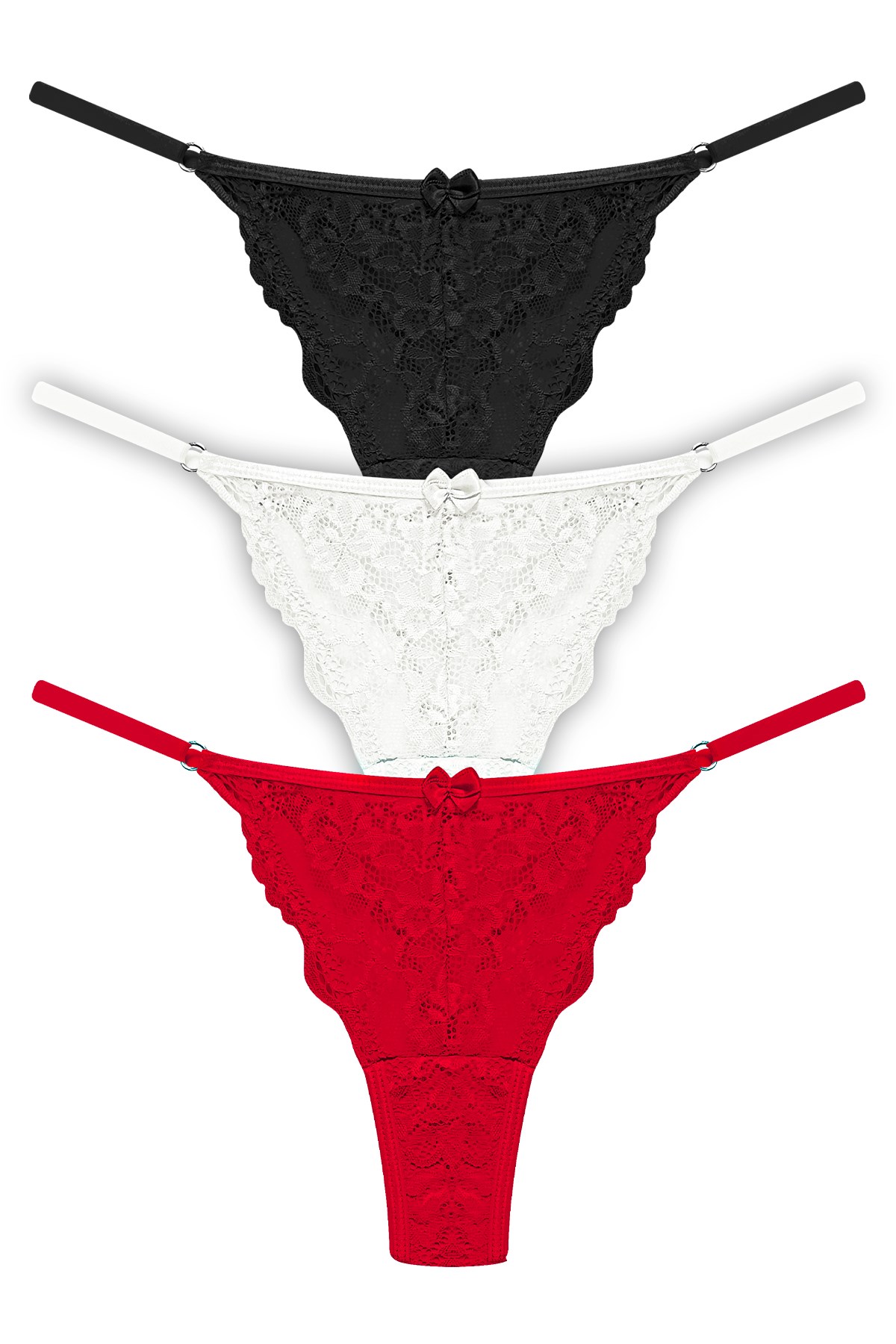Önü Dantelli Tül Detaylı Kadın Tanga 3lü Paket Külot - 2
