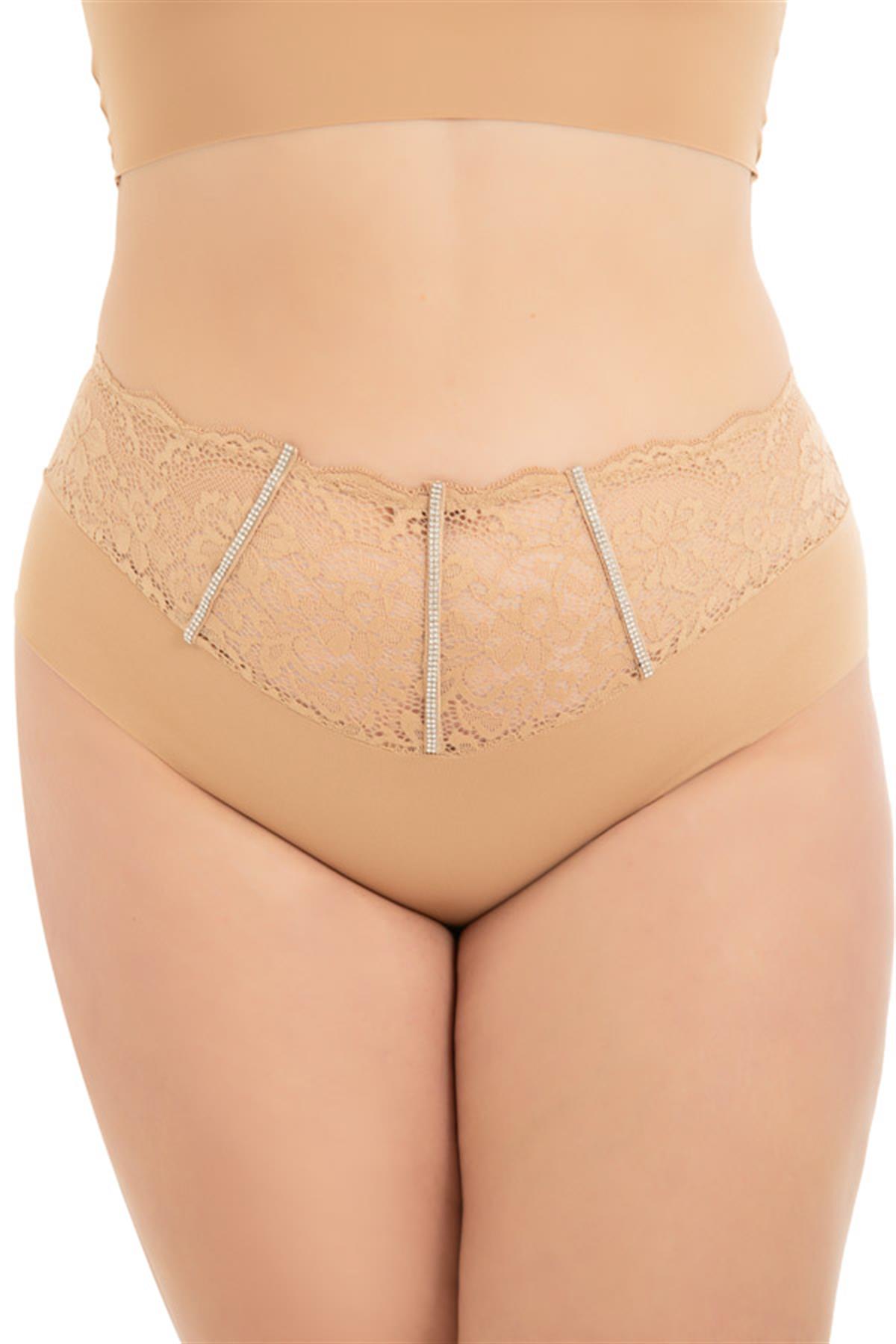 Dantel ve Taş Detaylı Lazer Kesim Büyük Beden Kadın Bikini Külot 3lü Paket-2