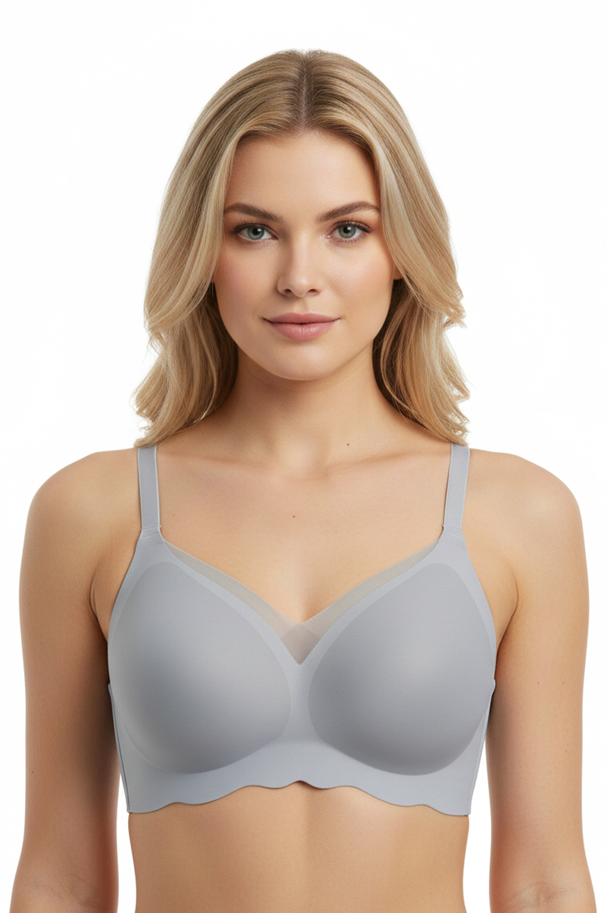 Seamless Bra - Touch | Gri Lazer Kesim Dikişsiz Tül ve Dalga Detaylı Balensiz Kadın Sütyen