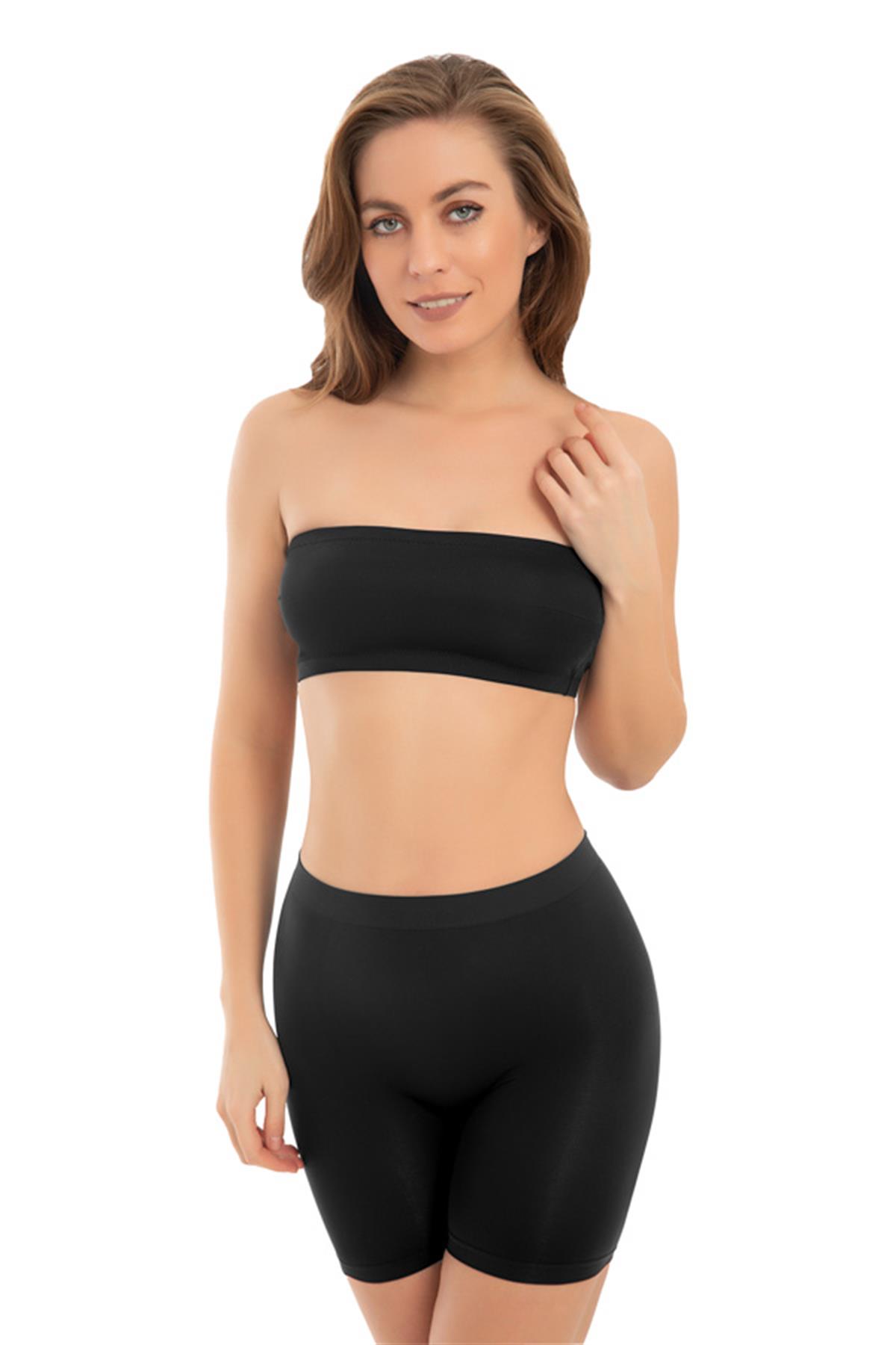 Cottonhill Premium - Kadın Siyah Ultra-Rahat Seamless Yüksek Bel Uzun Paça Boxer