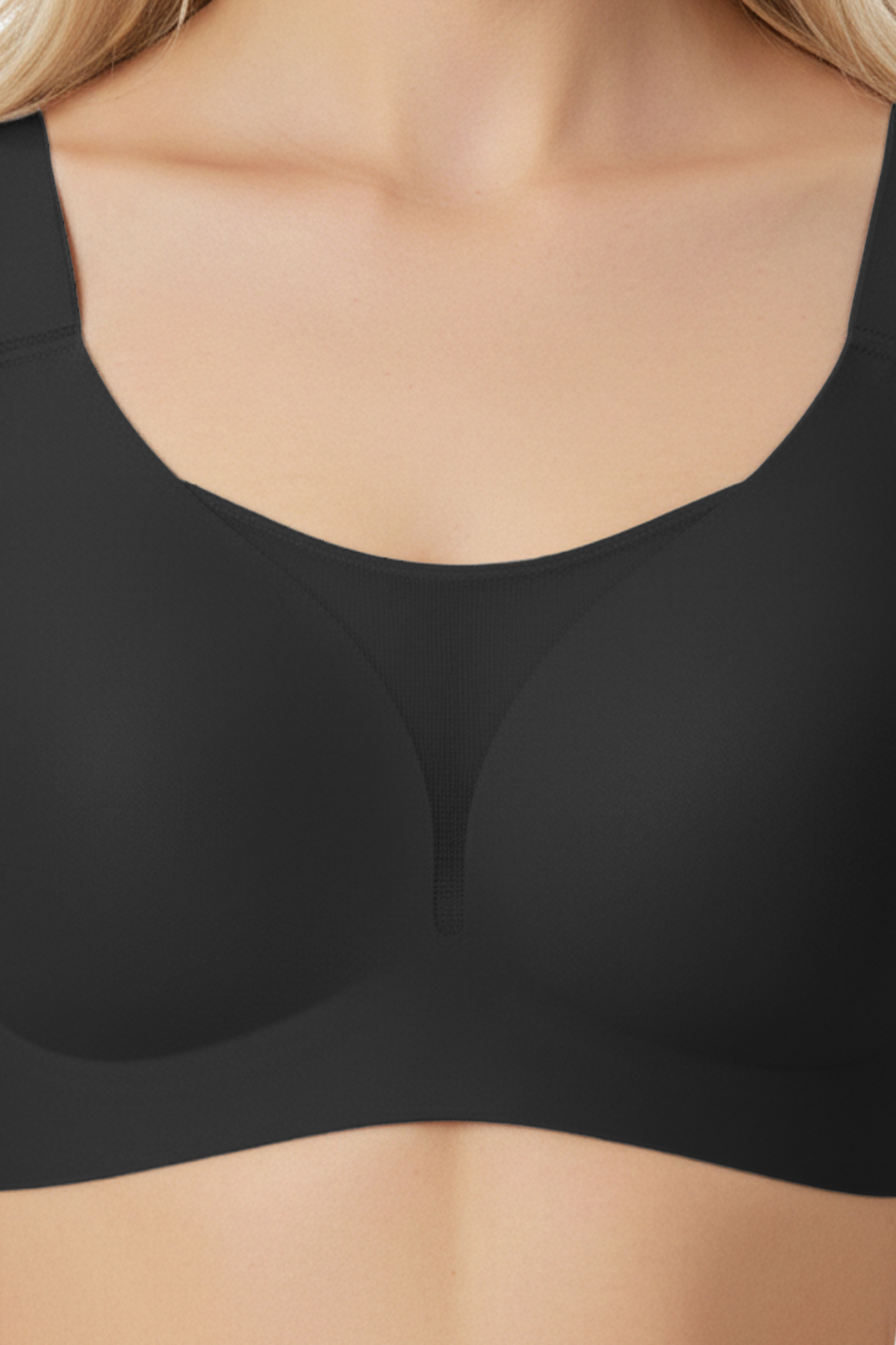 Seamless Bra - Forme | Siyah Lazer Kesim Dikişsiz Toparlayıcı Büyük Tüllü Beden Kadın Sütyen