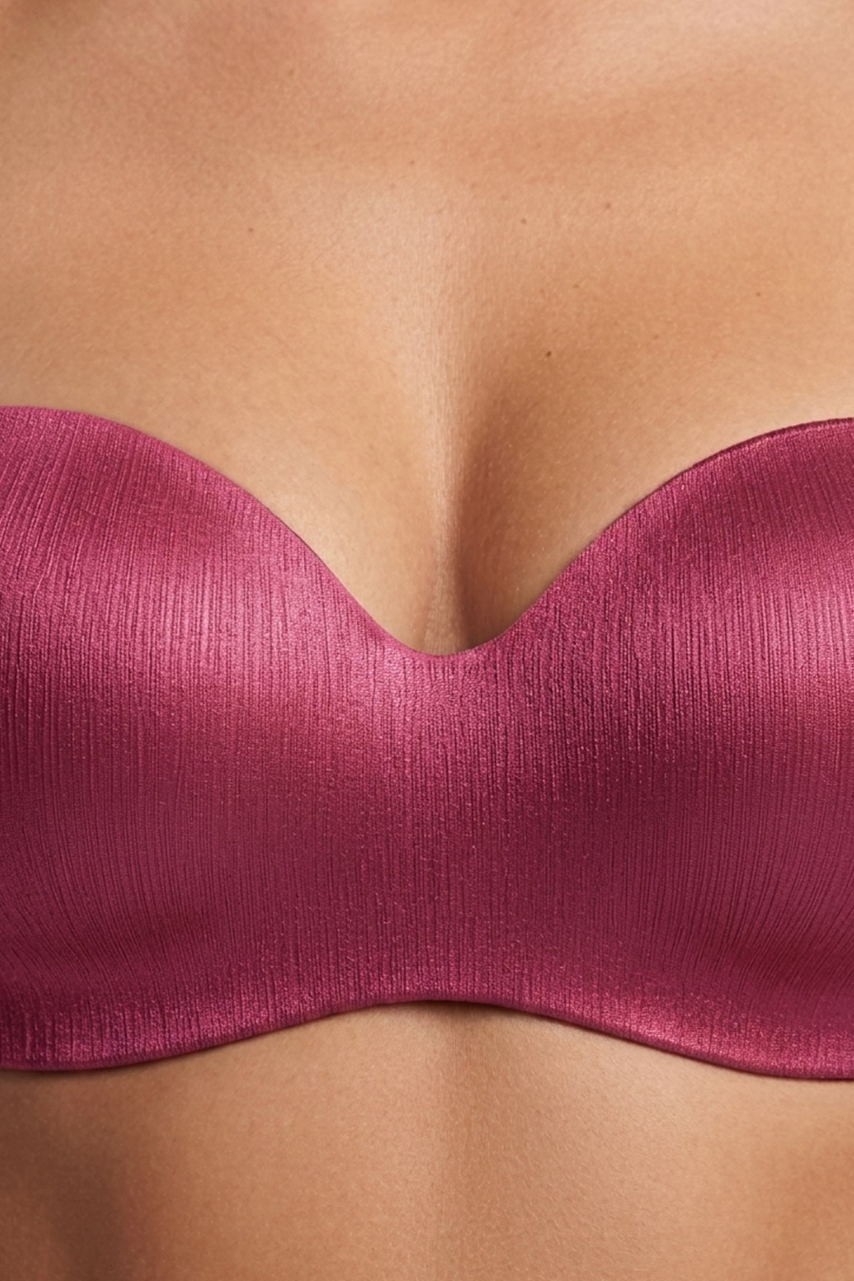 Seamless Bra - Maris | Vişne Micro Balenli Parlak Straplez Kadın Sütyen