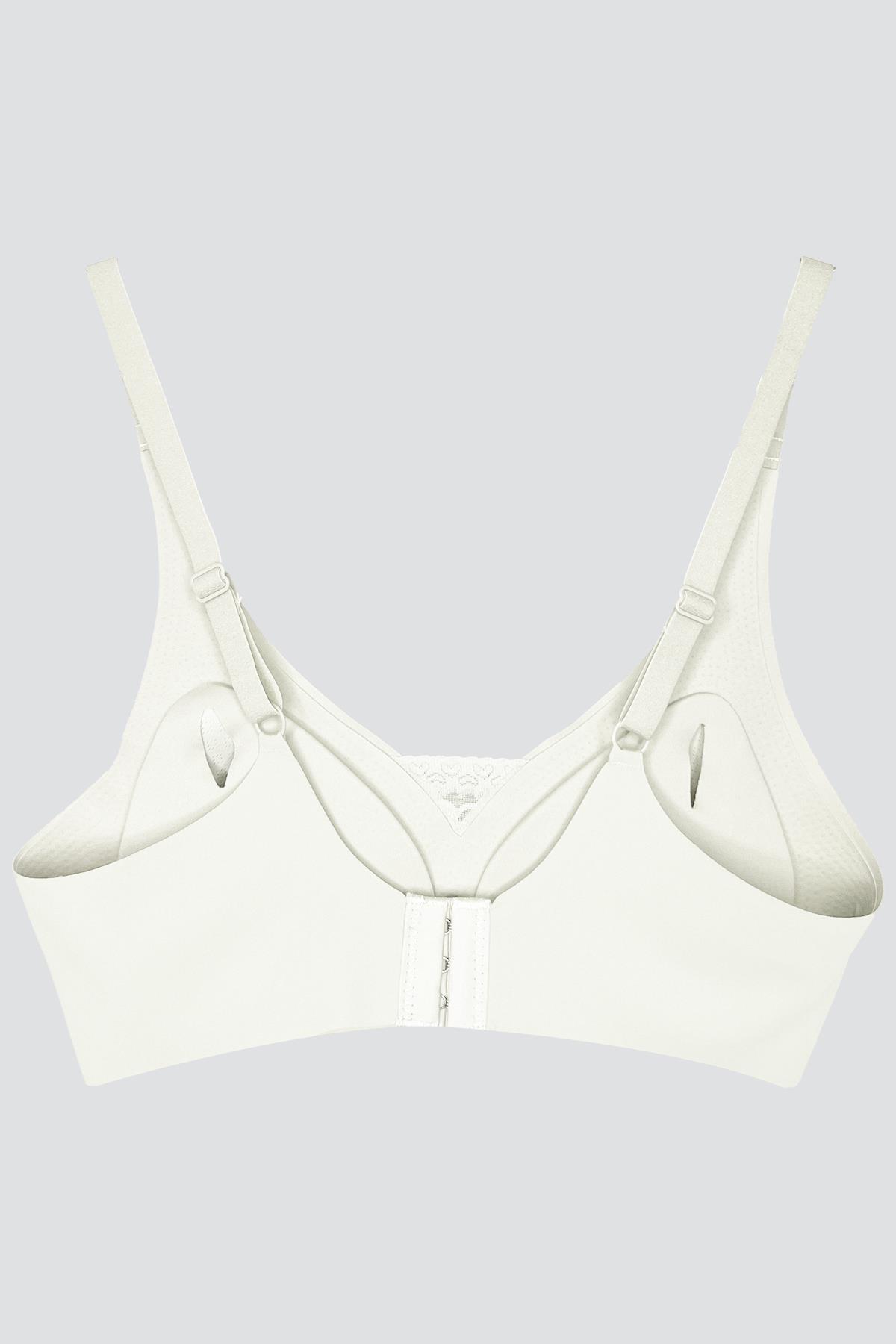 Krem Lazer Kesim Dikişsiz Sütyen Çıkarılabilir Pedli Hayalet Sütyen Dantel Detay Ayarlanabilir Askı