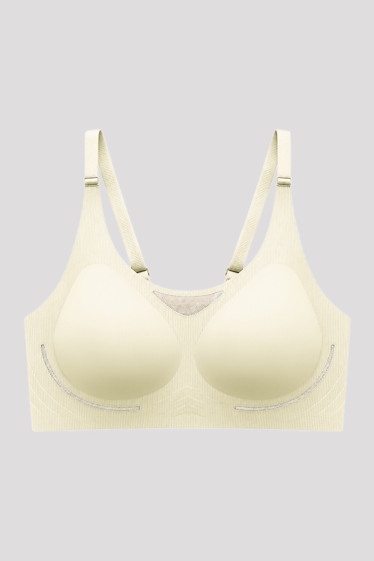 Seamless Bra - Avena | Krem Lazer Kesim Balensiz Çizgi Dokulu Tül Detaylı Kadın Sütyen