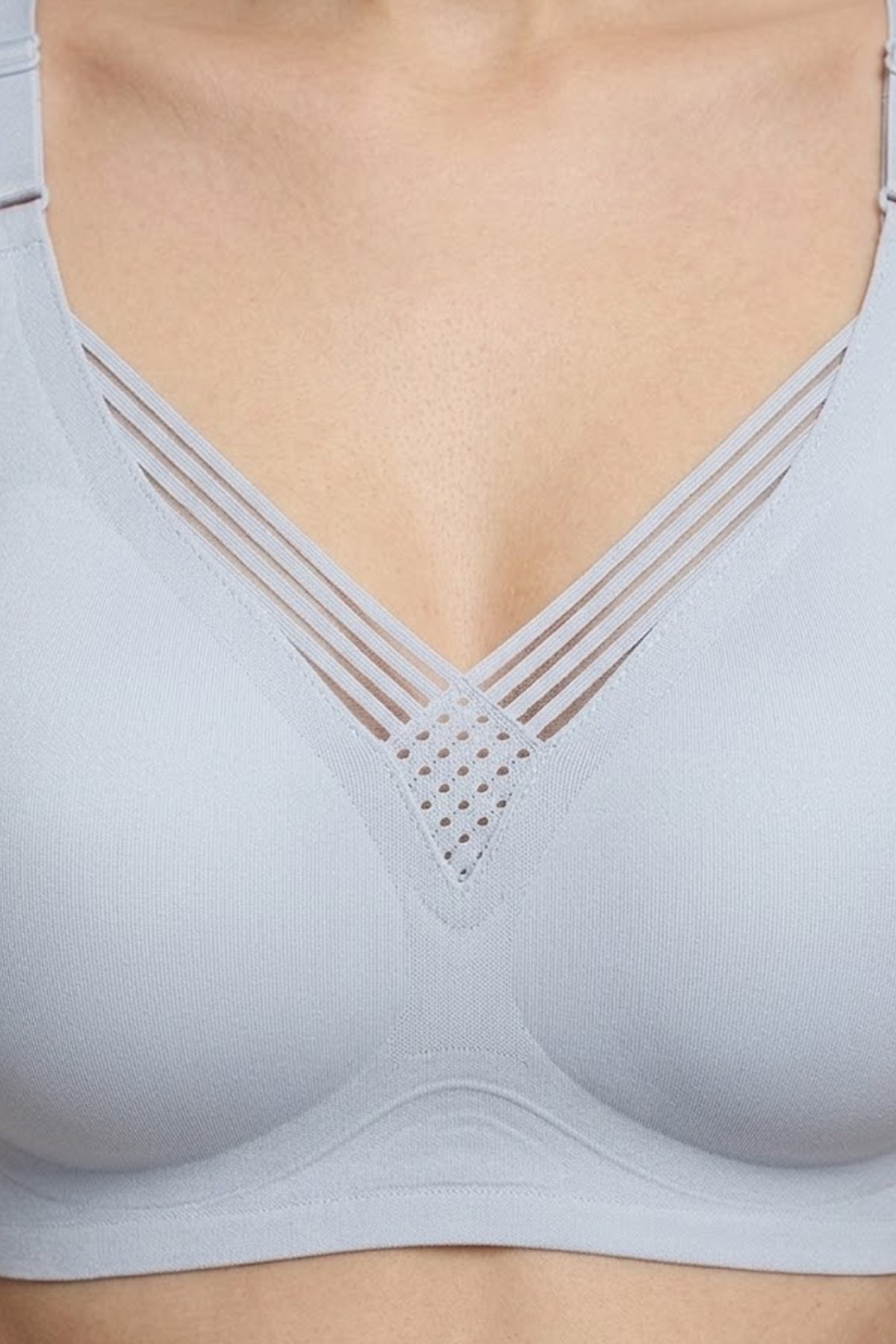 Seamless Bra - Lucent | Gri Lazer Kesim Balensiz Ön Çapraz Şerit Detaylı Kadın Sütyen