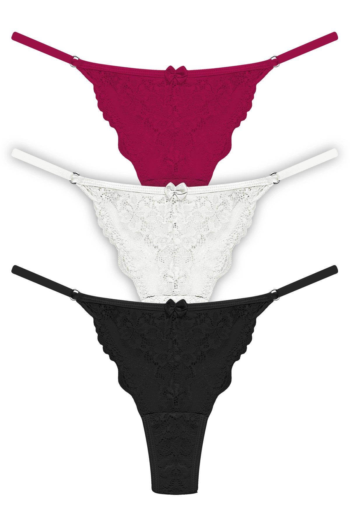 Önü Dantelli Tül Detaylı Kadın Tanga 3lü Paket Külot - 3