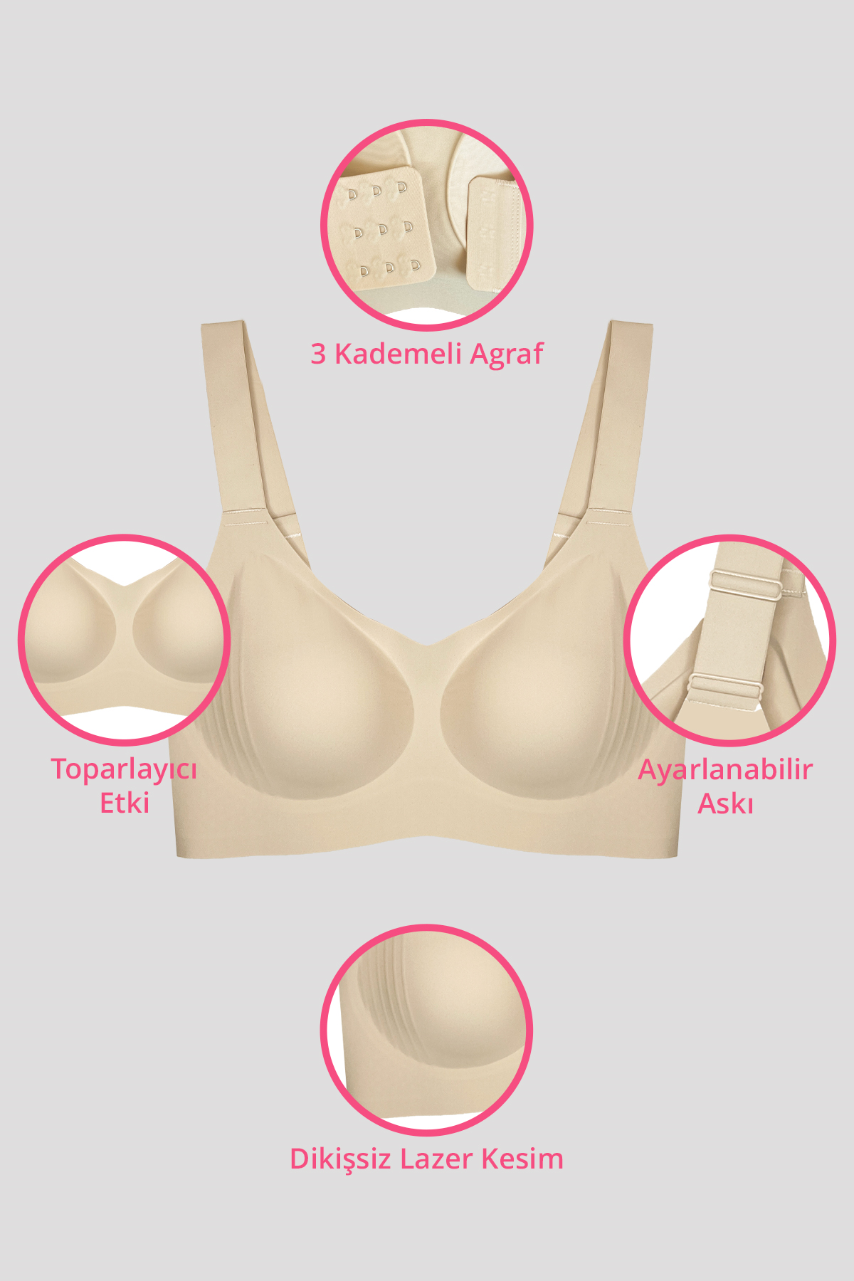 Seamless Bra - Curve | Lazer Kesim Dikişsiz Toparlayıcı Büyük Beden Kadın Sütyen 3lü Paket-2