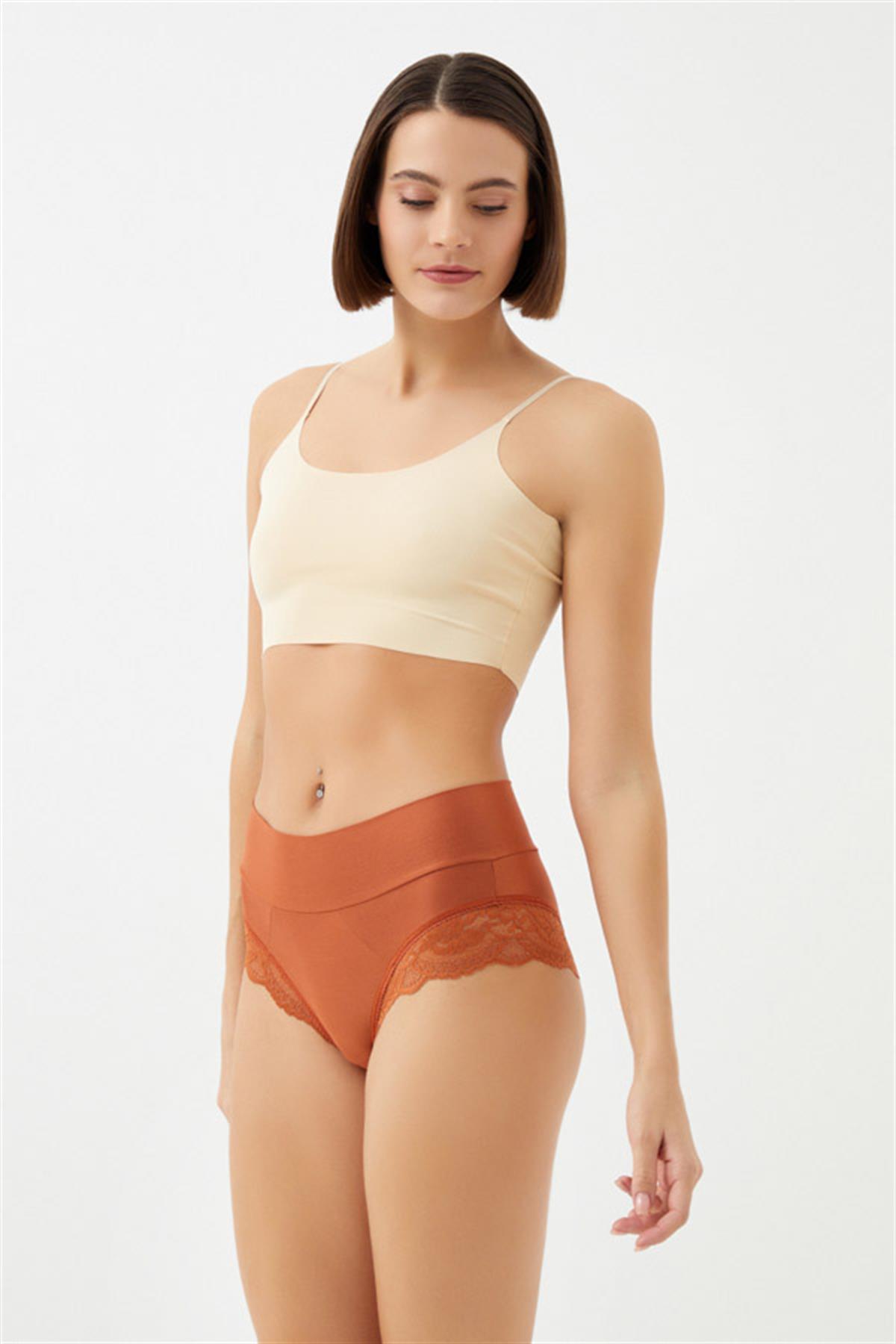 Dantel Detaylı Mikro Saten Yüksek Bel Kadın Bikini Külot 5li Paket