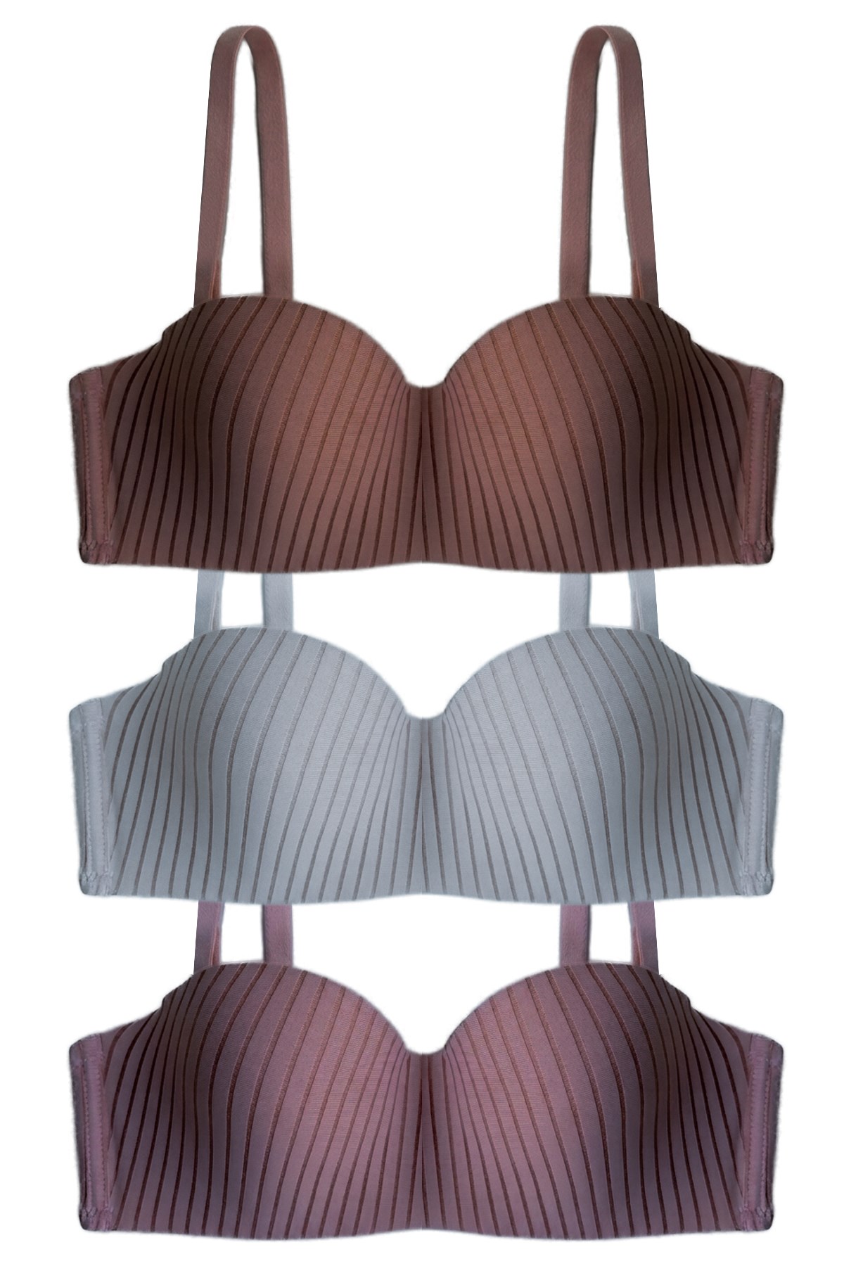 Seamless Bra - Striva | Mikro Çizgi Desenli Balenli Toparlayıcı Kadın Sütyen 3lü Paket