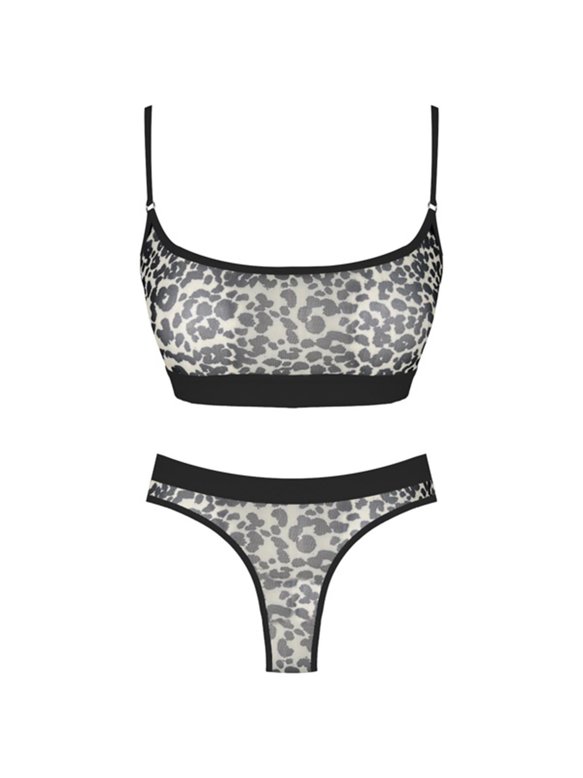 Ten Leopar Desenli Ayarlanabilir Askılı Transparan Tüllü Kadın Sütyen Takımı