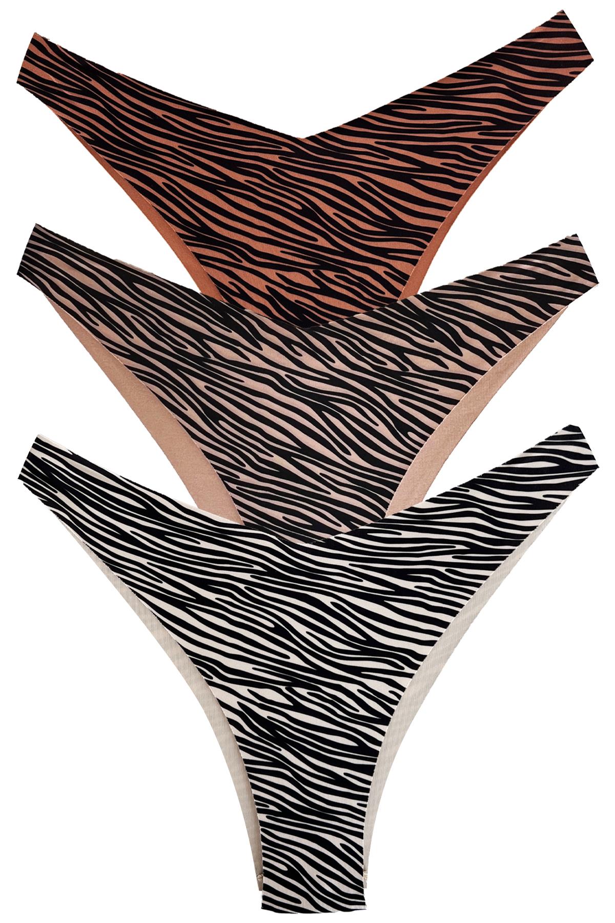 Basic Desenli Lazer Kesim Kadın Brezilya Külot 3lü Paket-1