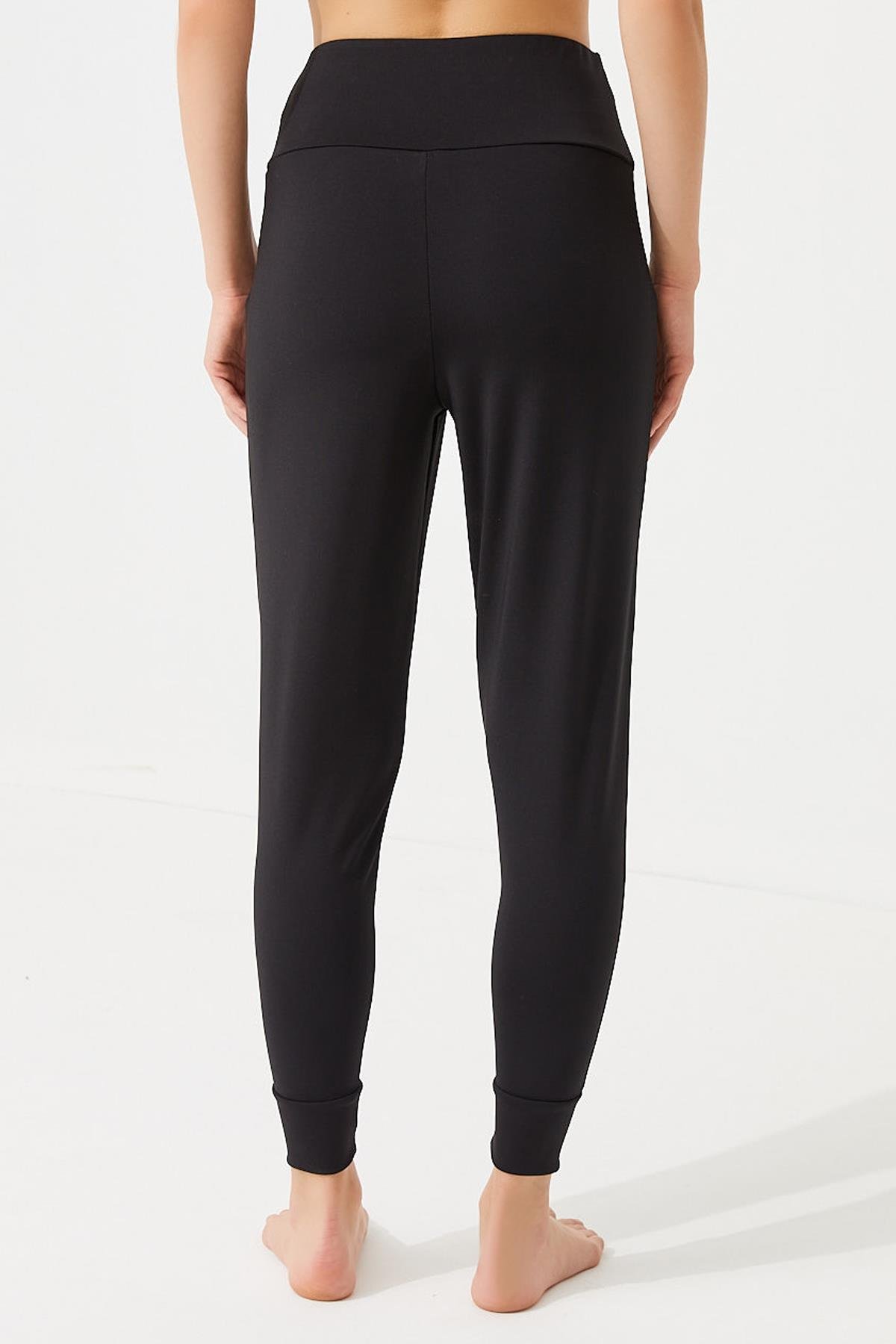 Siyah Yüksek Bel Kadın Çift Cepli Jogger Eşofman Altı