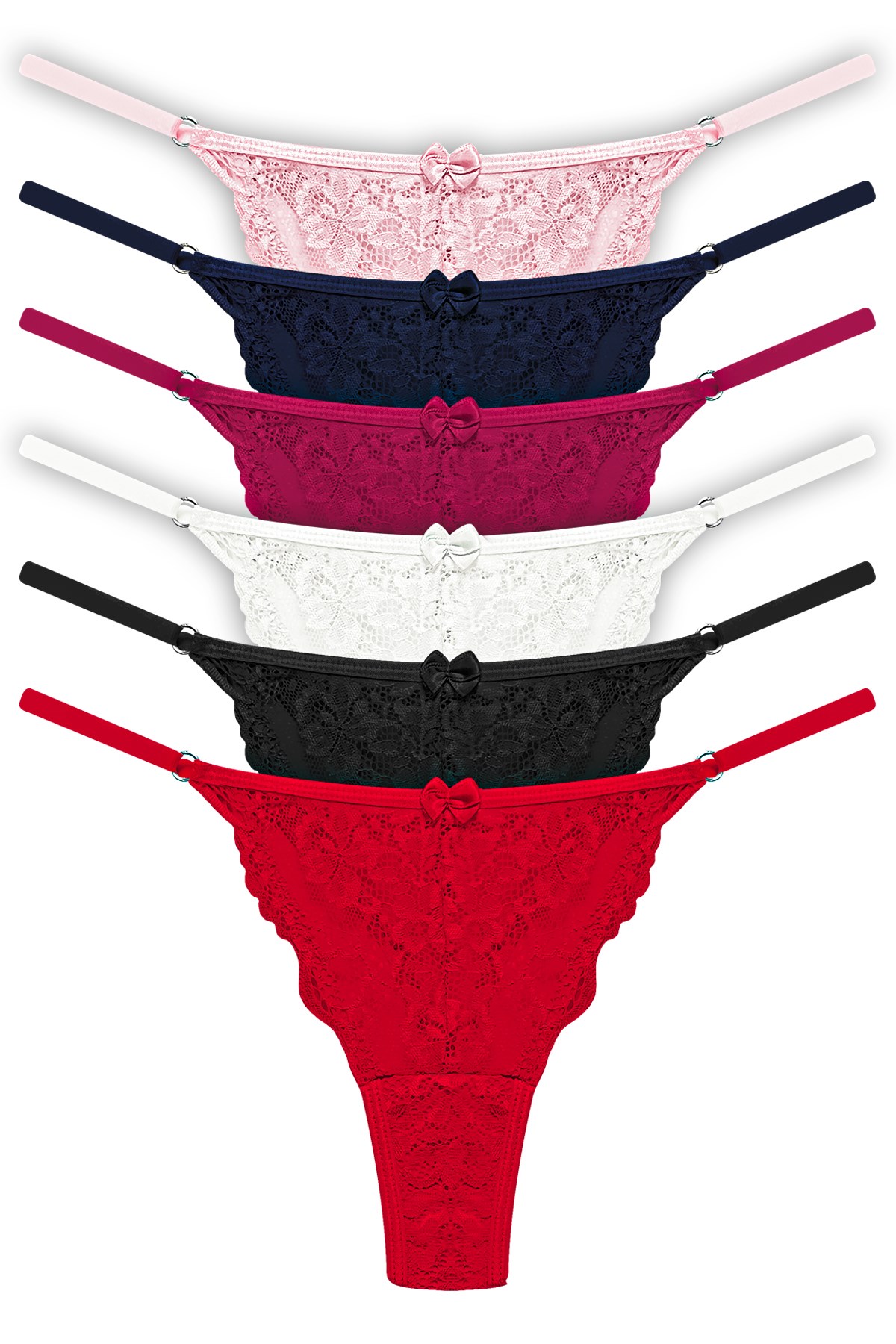 Önü Dantelli Tül Detaylı Kadın Tanga 6lı Paket Külot