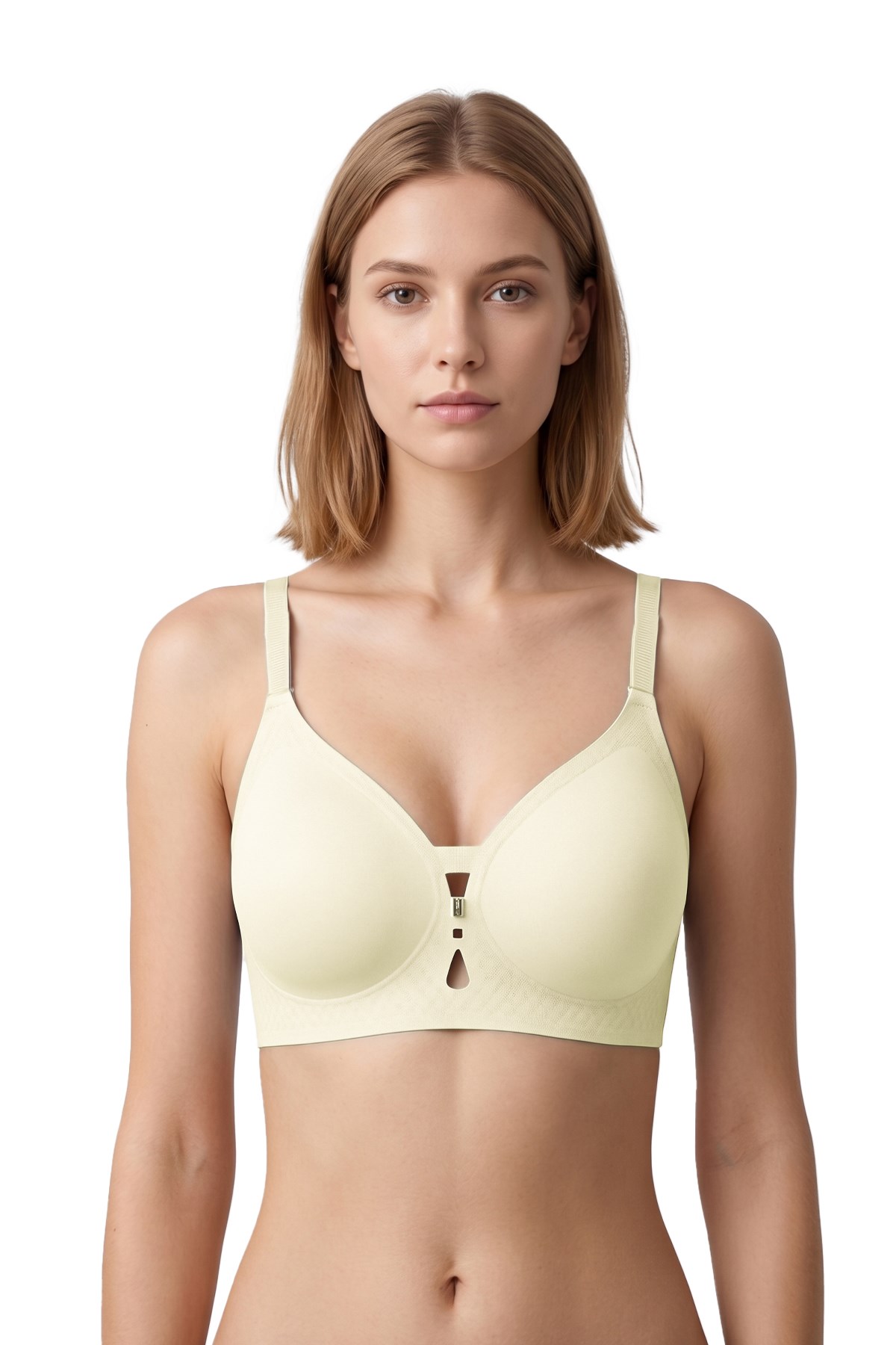 Seamless Bra - Elune | Krem Lazer Kesim Balensiz Dekolte Taş Detaylı Dikişsiz Kadın Sütyen