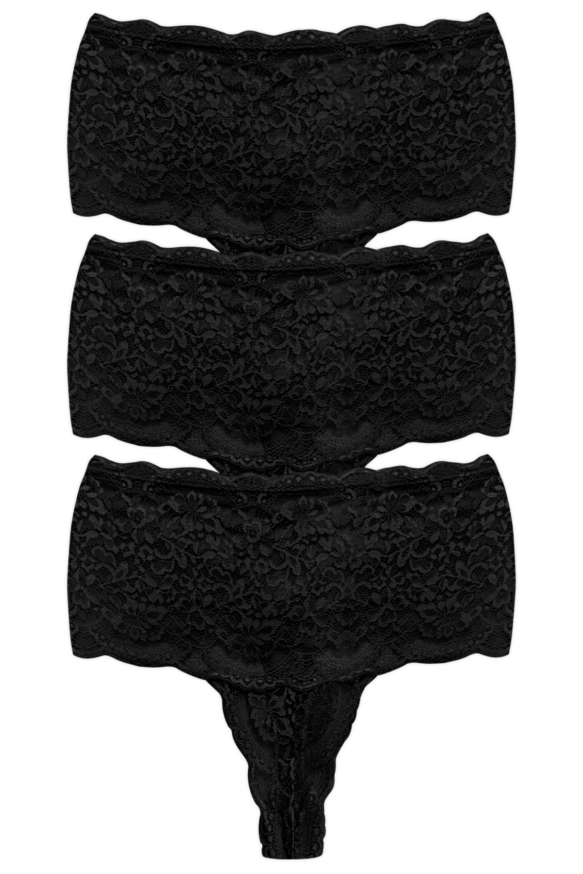 Dantelli Lastik Detaylı Yüksek Bel Kadın Tanga 3lü Paket Külot - 3