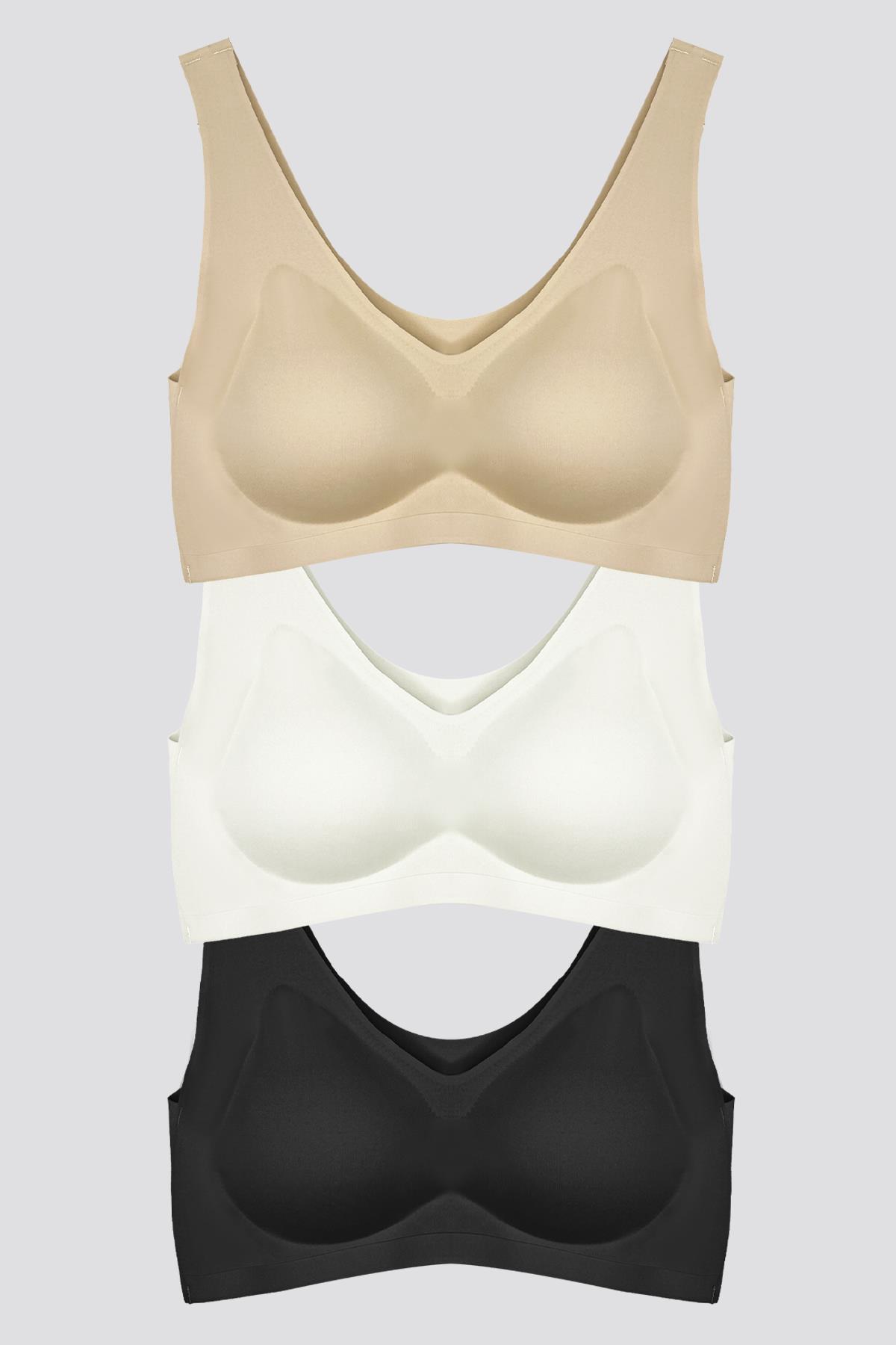 Dikişsiz Lazer Kesim Sütyen Çıkarılabilir Pedli Kadın Hayalet Sütyen - 3lü Paket