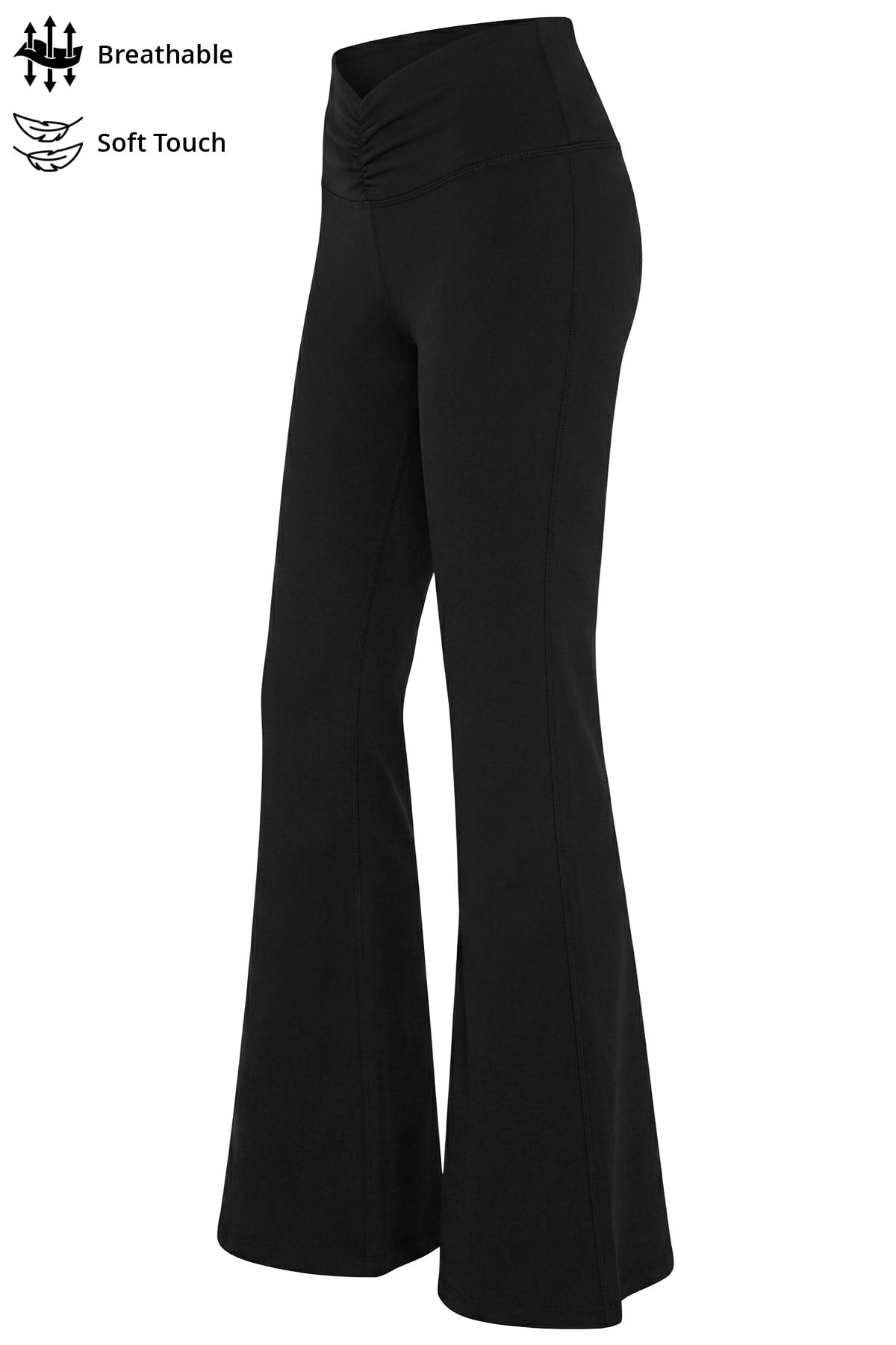 Siyah Viskon Yüksek Bel Önü Büzgülü İspanyol Paça Kadın Pantolon Flared