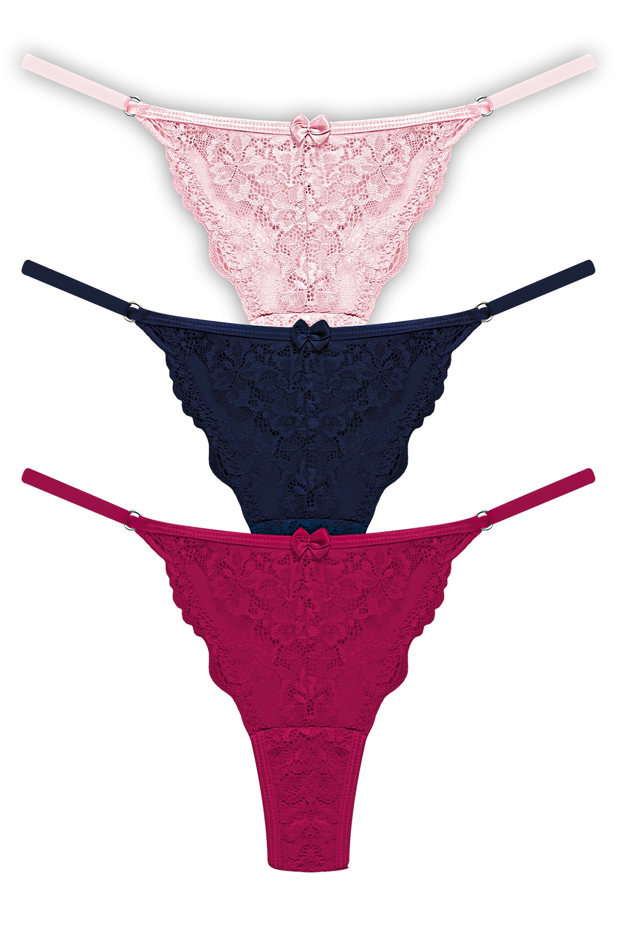 Önü Dantelli Tül Detaylı Kadın Tanga 3lü Paket Külot