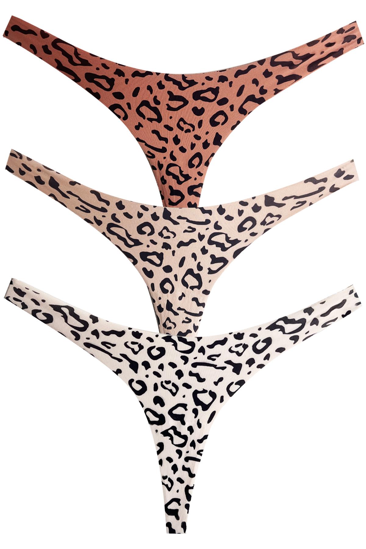 Basic Desenli Lazer Kesim Kadın Tanga Külot 3lü Paket-2