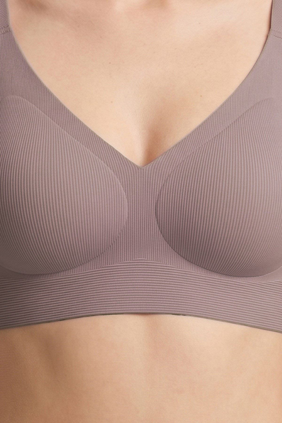 Seamless Bra - Velora | Kahverengi Lazer Kesim Balensiz Rib Dokulu Dikişsiz Kadın Sütyen