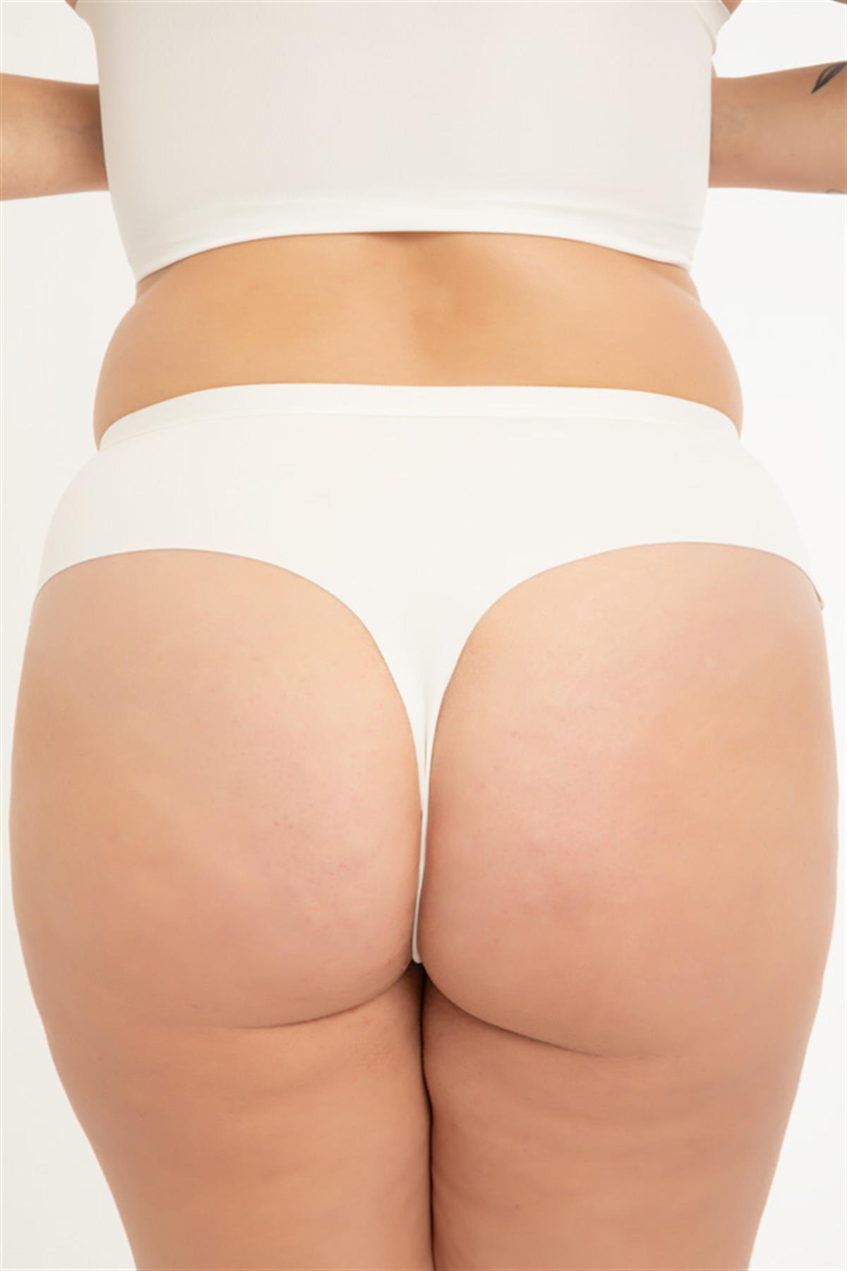 File Detaylı Beli Lastikli Lazer Kesim Büyük Beden Kadın Tanga Külot 3lü Paket-2