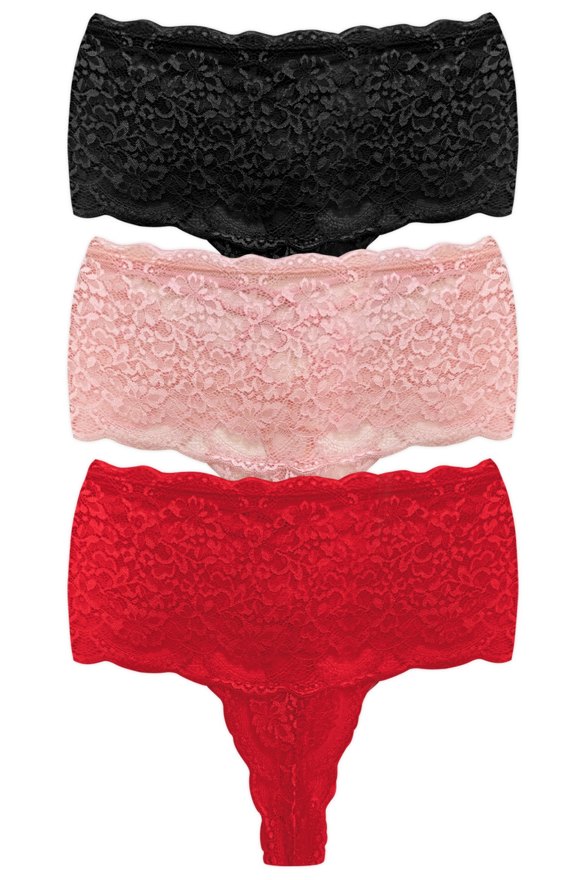 Dantelli Lastik Detaylı Yüksek Bel Kadın Tanga 3lü Paket Külot