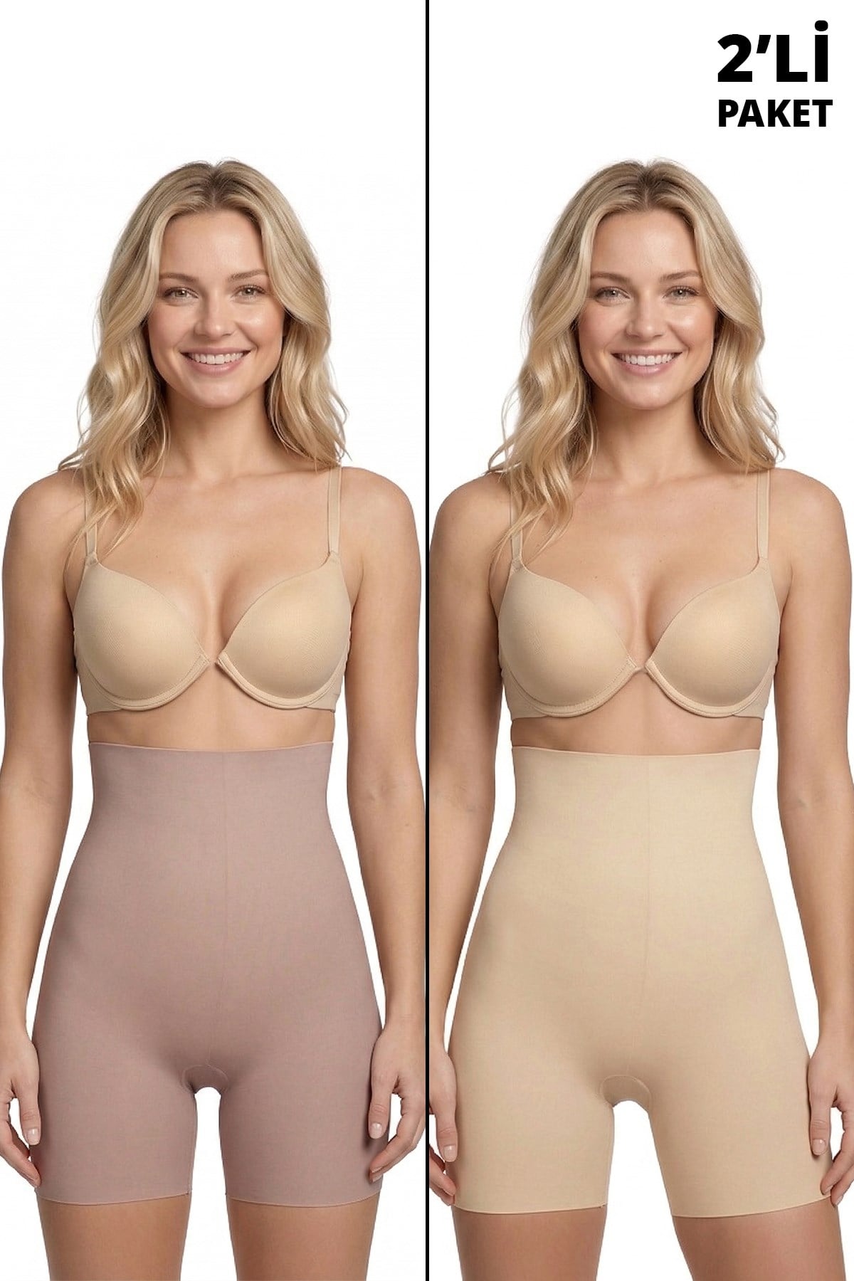 Yüksek Bel Toparlayıcı Lazer Kesim Kadın Korse Kahverengi-Ten 2li Paket