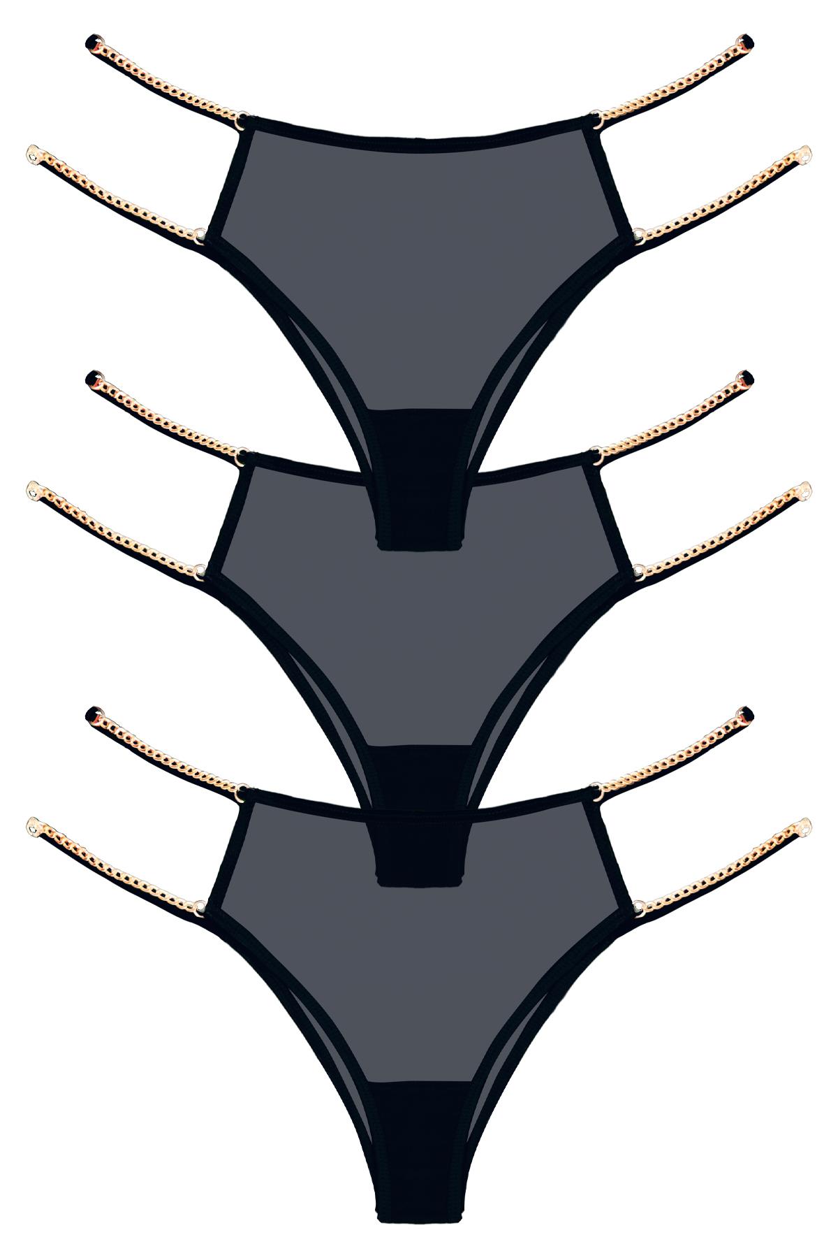 Tüllü Ayarlanabilir Lastikli Kadın Brezilya Külot 3lü Paket