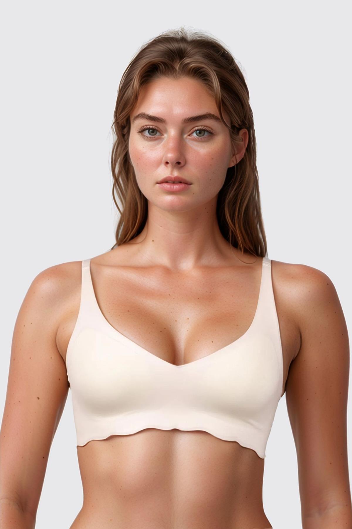 Seamless Bra - Wave | Krem Lazer Kesim Dikişsiz Dalga Detaylı Balensiz Kadın Sütyen