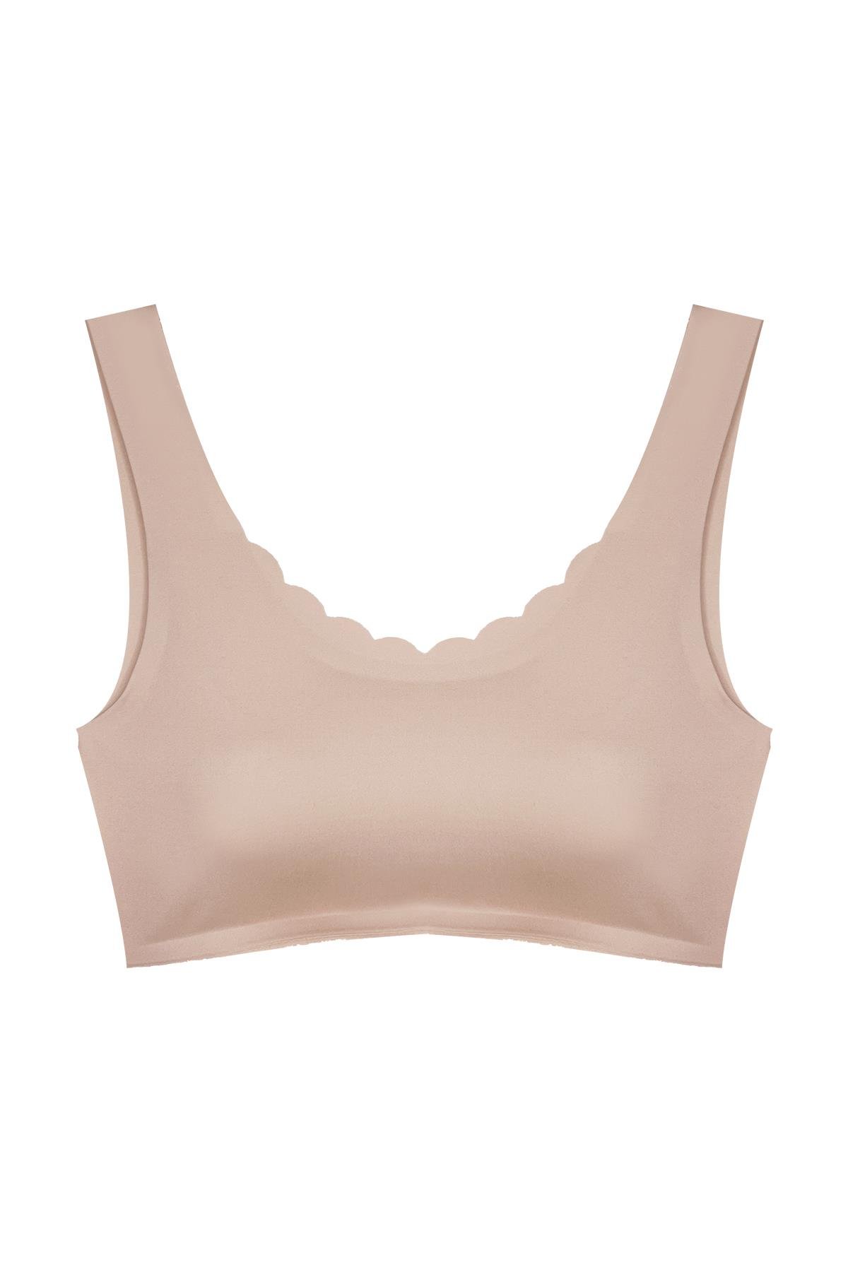 Kahverengi Dikişsiz Lazer Kesim Sütyen Pedli Kadın Hayalet Sütyen Dalga Detaylı