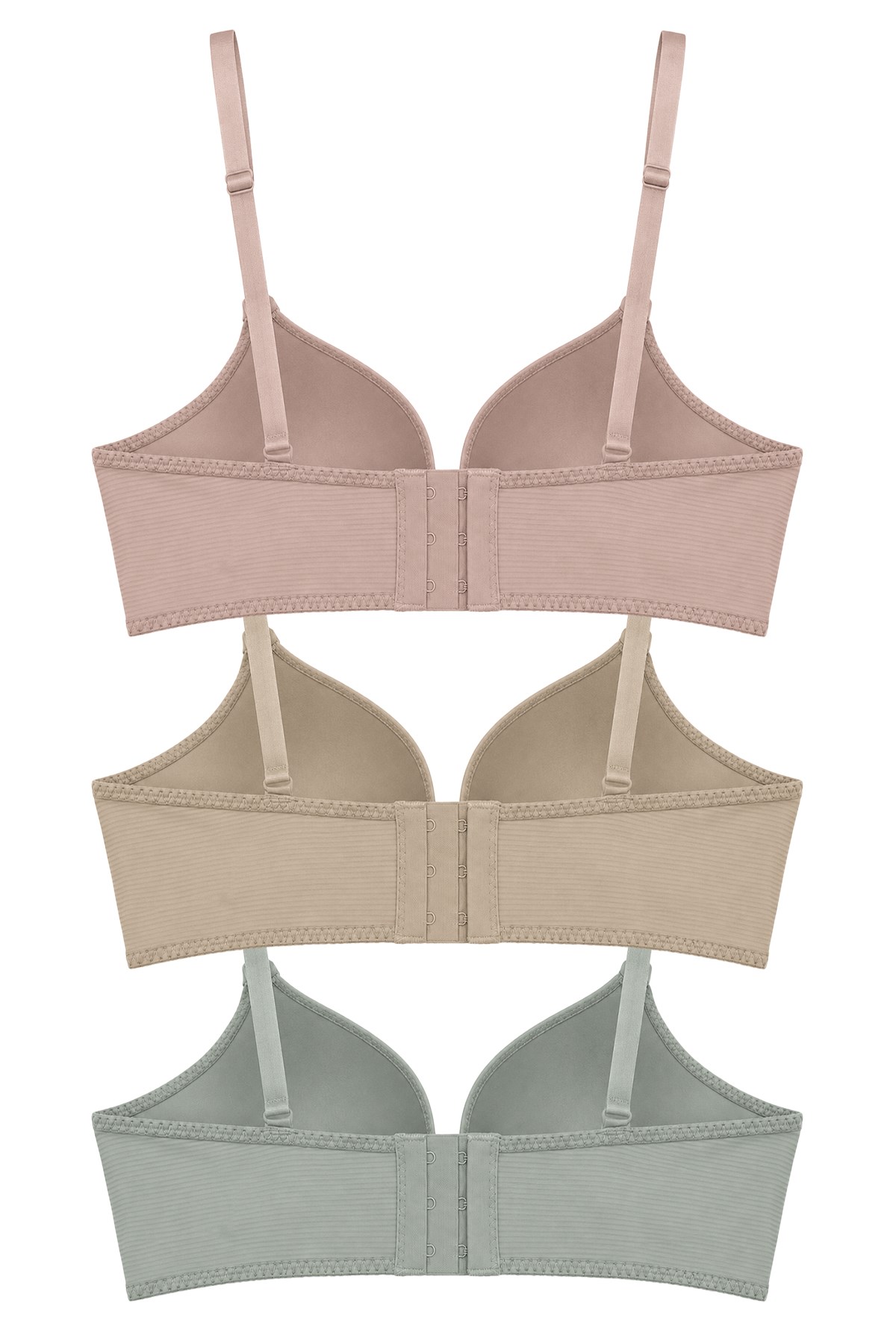Seamless Bra - Renoa | Rib Dokulu Balensiz Doğal Form Straplez Kadın Sütyen 3lü Paket-3
