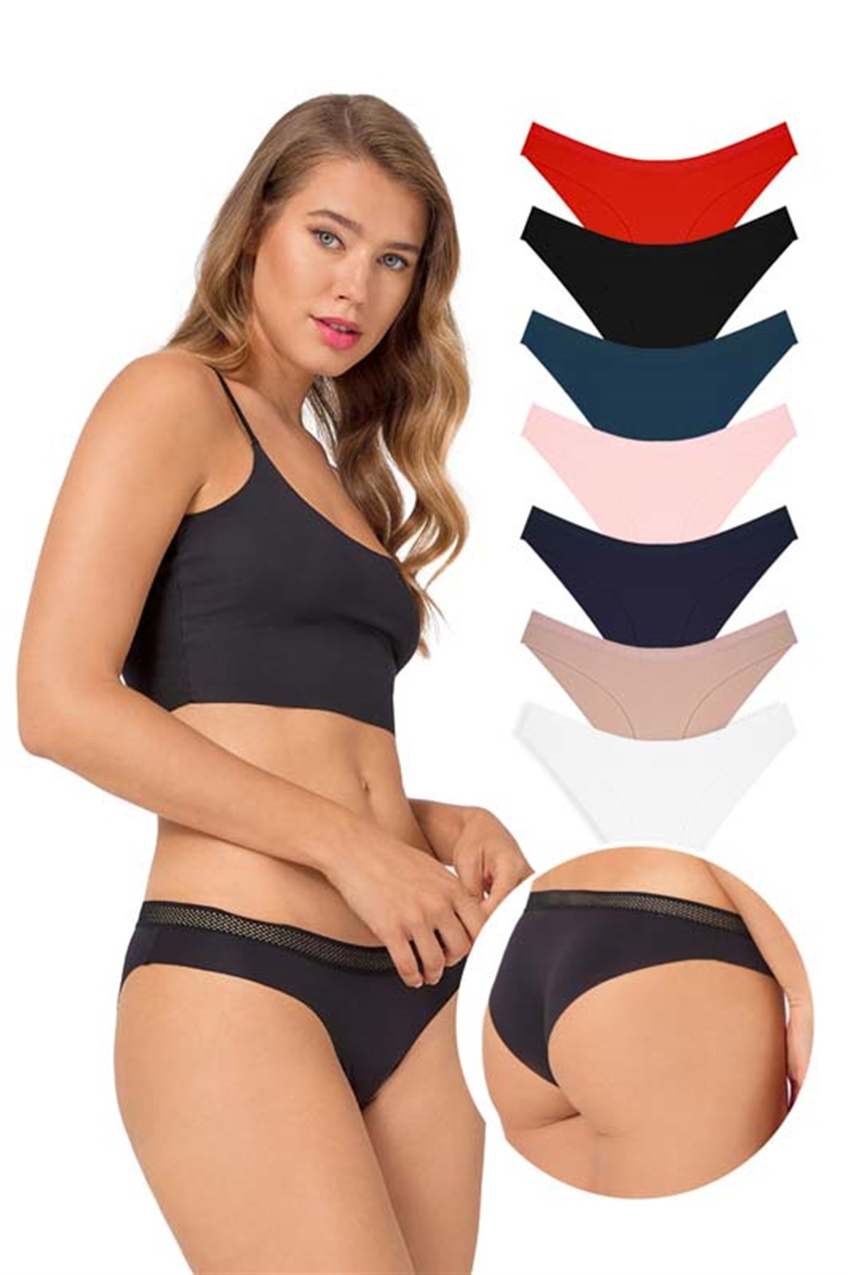 File Lastikli Lazer Kesim Bikini Külot 7li Paket