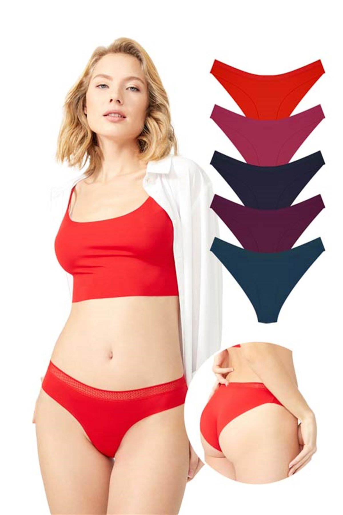 File Lastikli Lazer Kesim Bikini Külot 5li Paket - 2