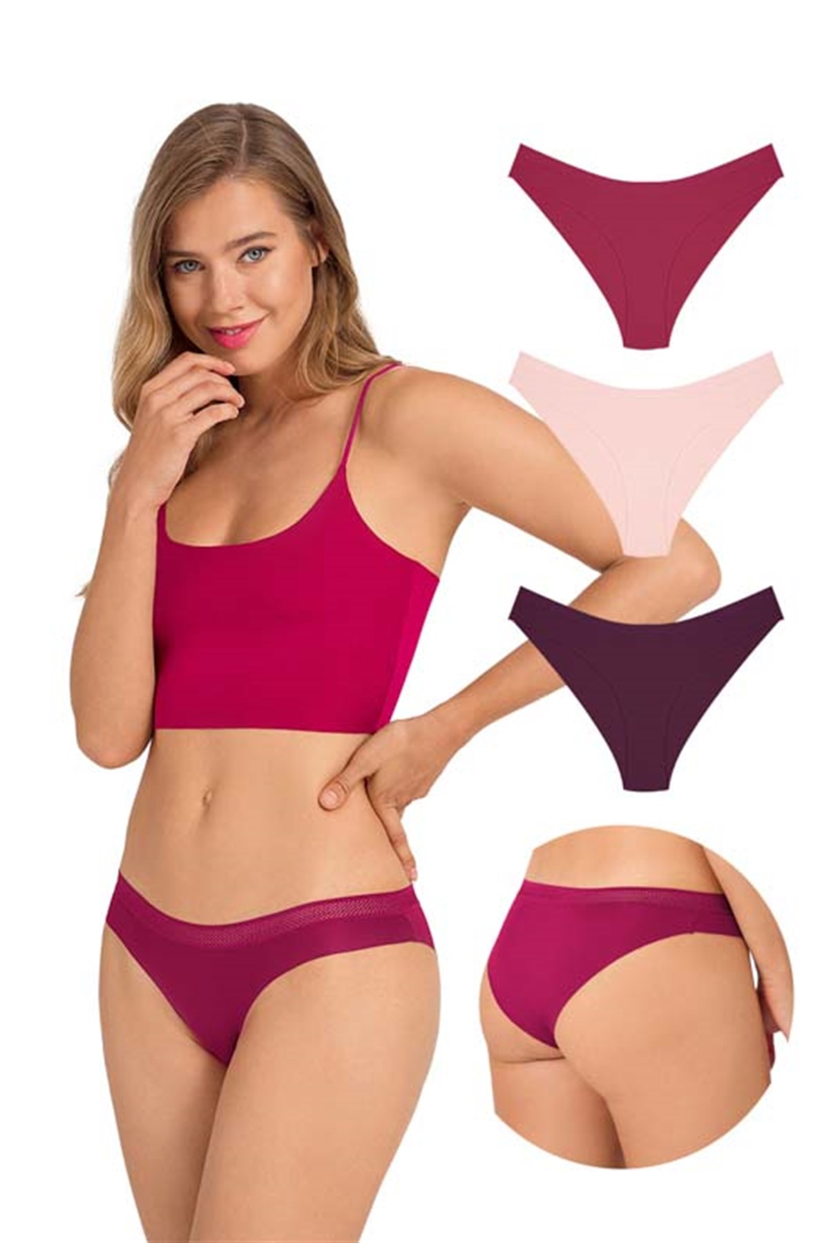 File Lastikli Lazer Kesim Bikini Külot 3lü Paket