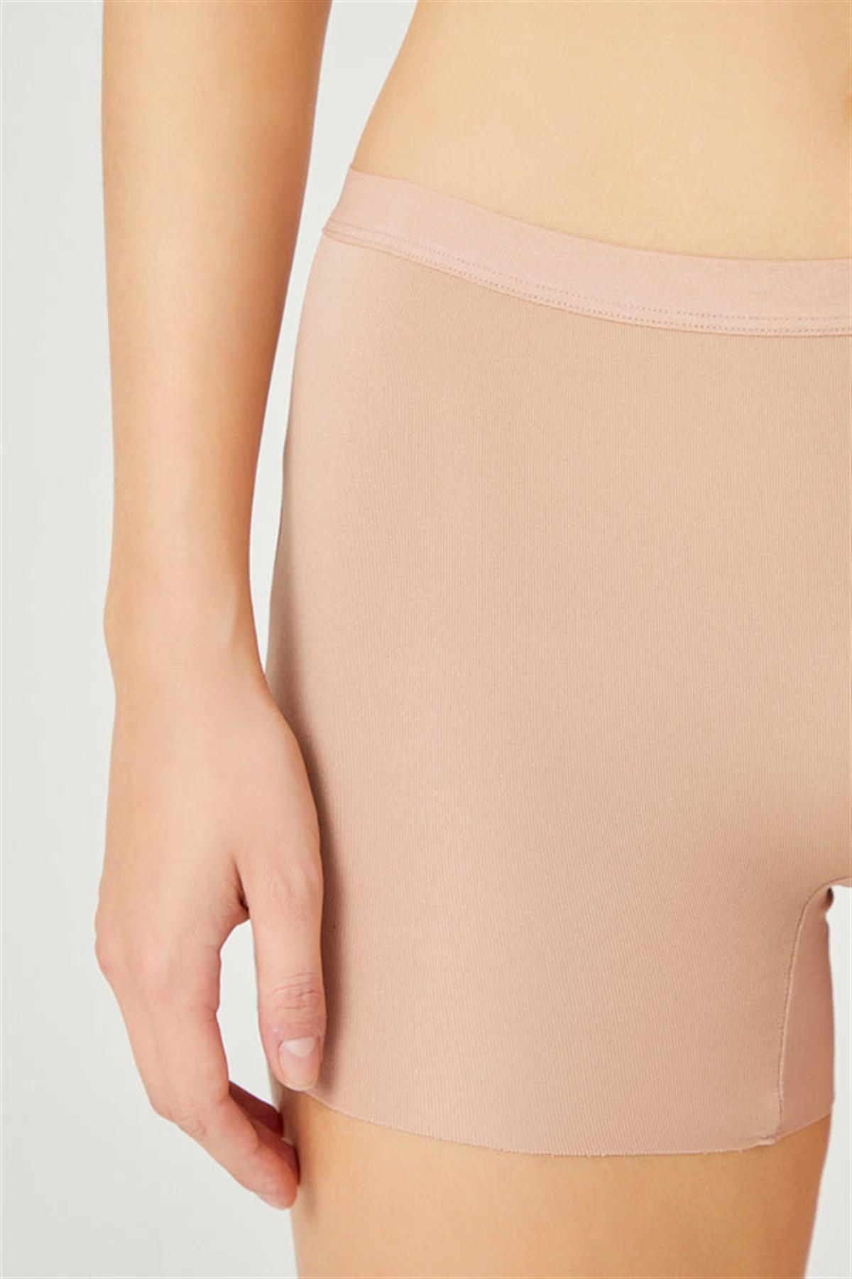 Kahverengi Basic Lazer Kesim Dikişsiz Kadın Boxer