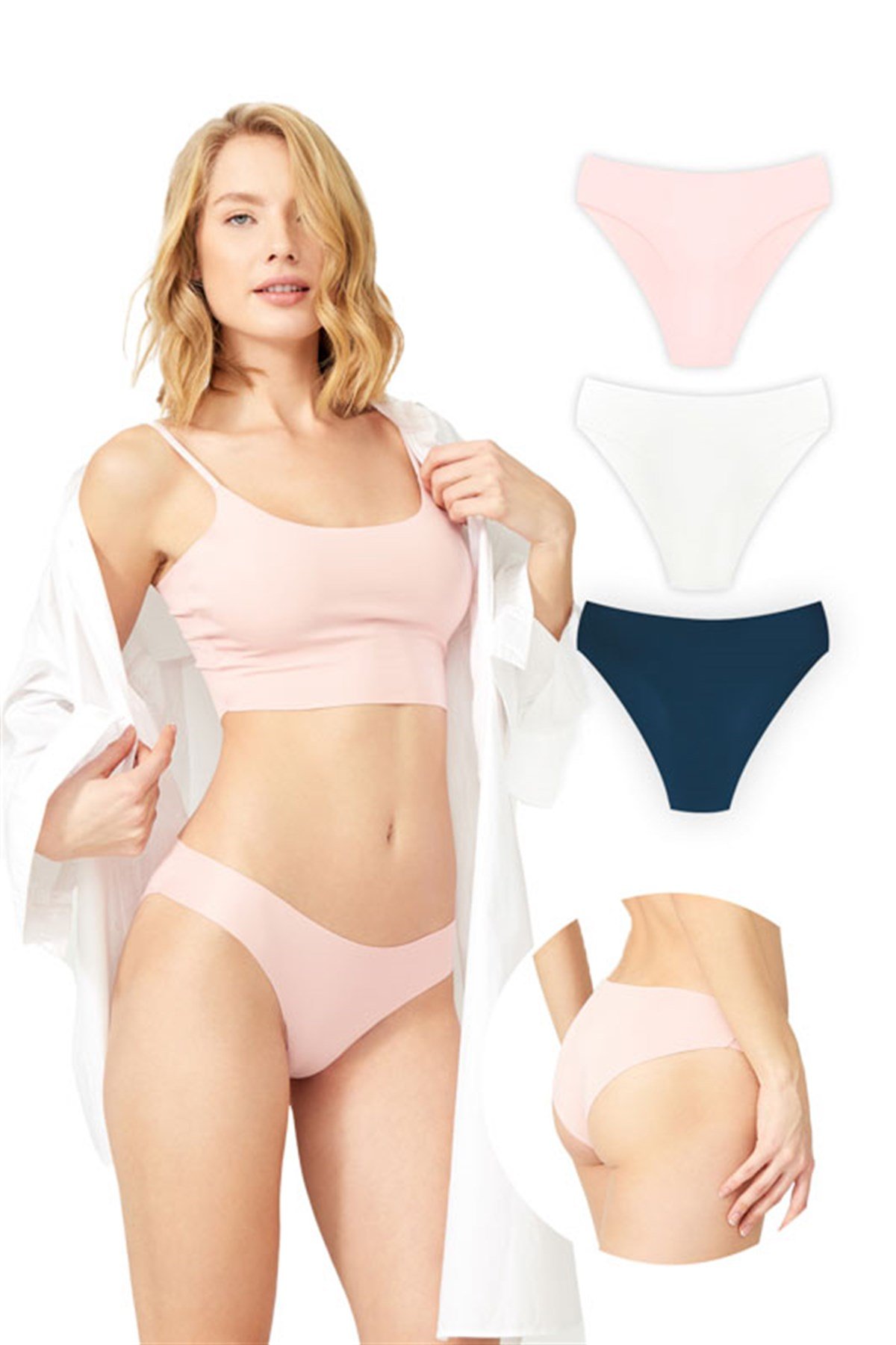 Klasik Basic Lazer Kesim Bikini Külot 3lü Paket